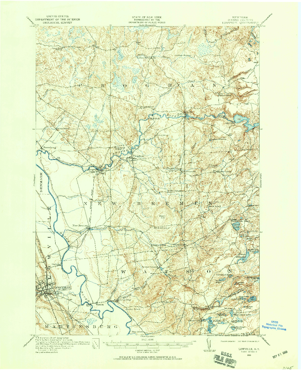 USGS 1:62500-SCALE QUADRANGLE FOR LOWVILLE, NY 1911