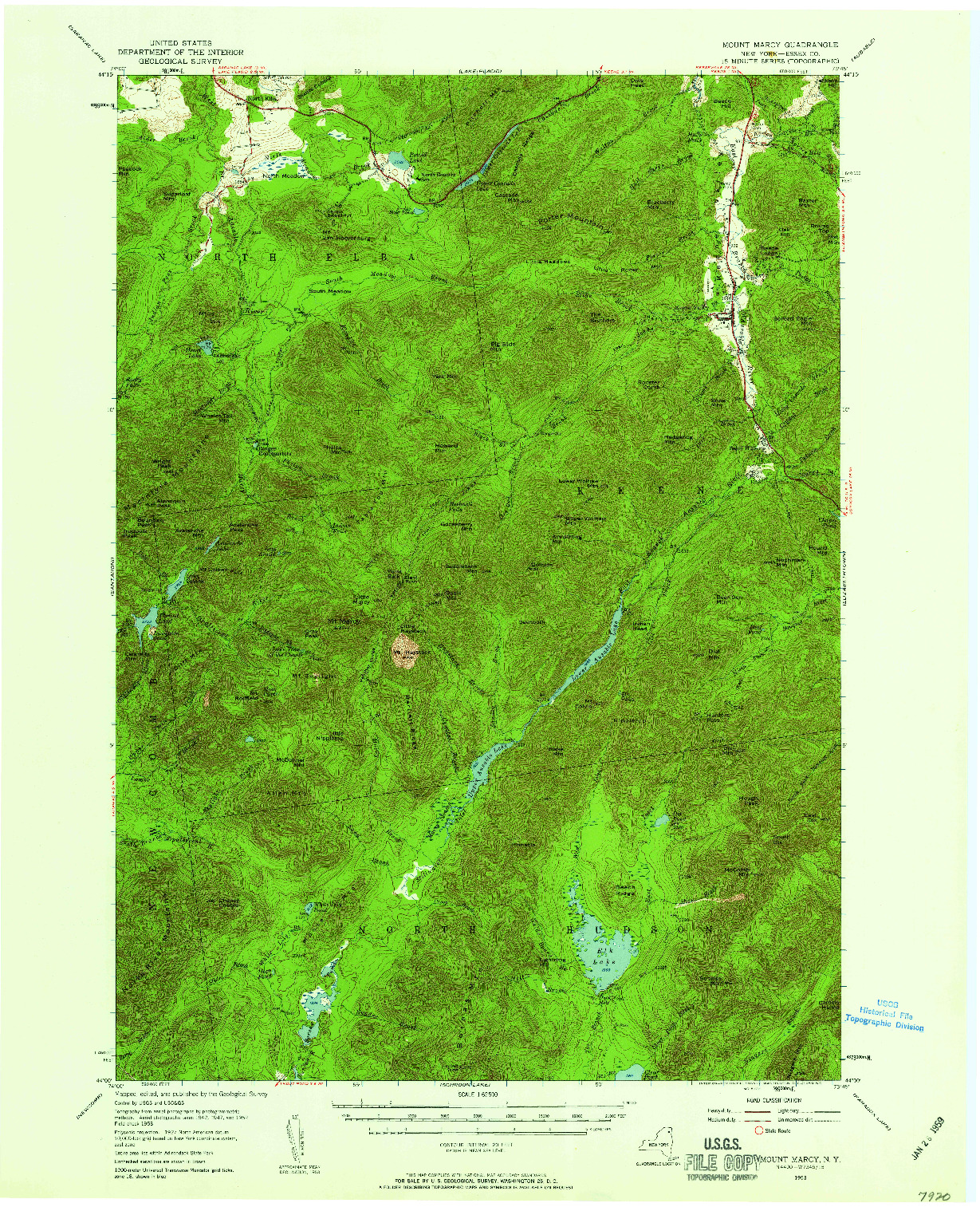 USGS 1:62500-SCALE QUADRANGLE FOR MOUNT MARCY, NY 1953