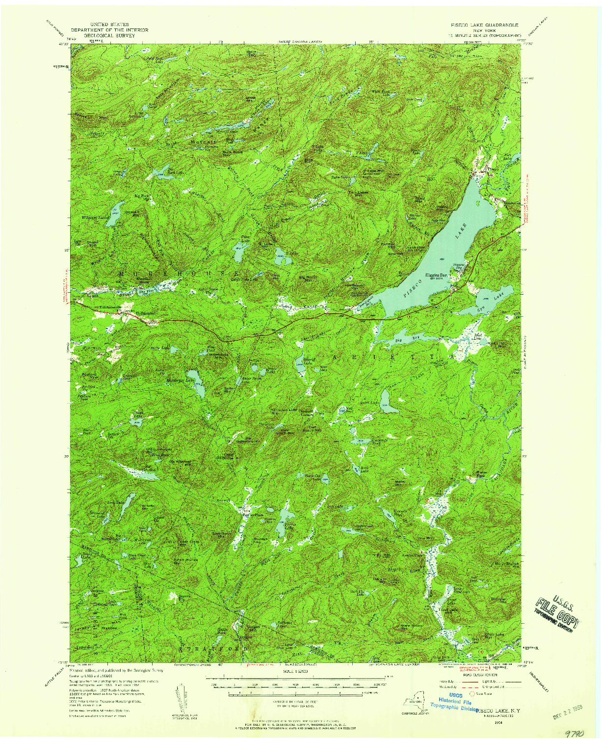 USGS 1:62500-SCALE QUADRANGLE FOR PISECO LAKE, NY 1954