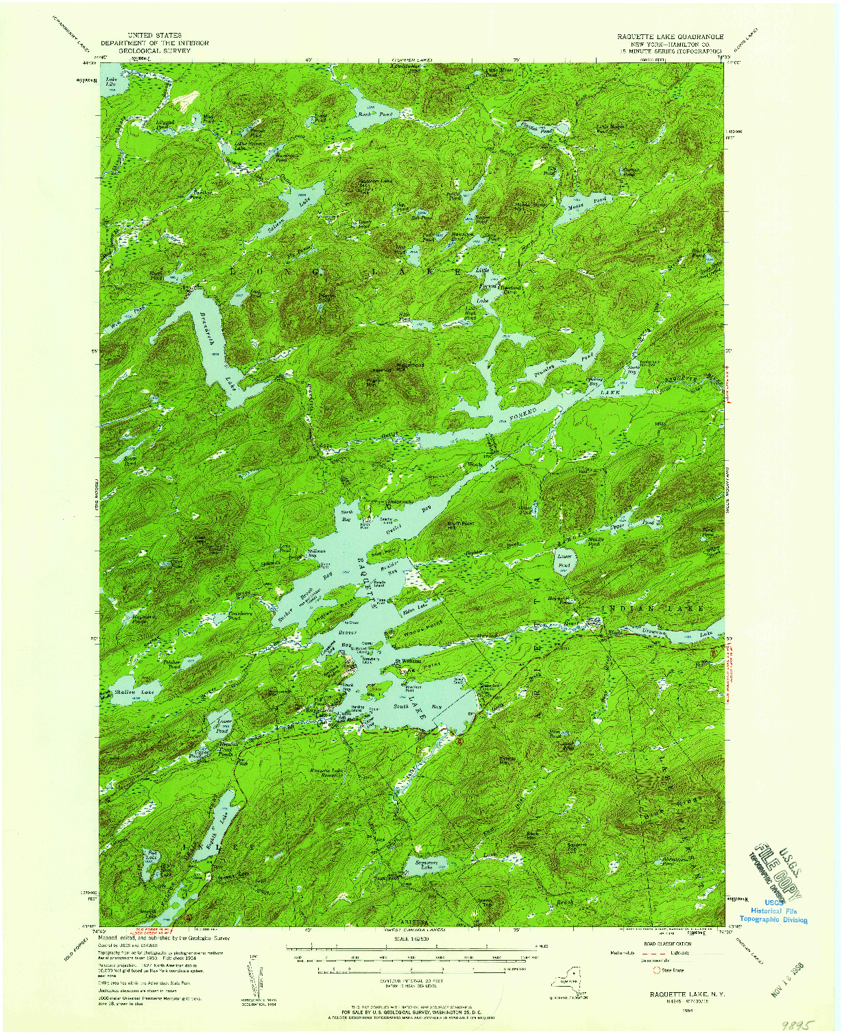 USGS 1:62500-SCALE QUADRANGLE FOR RAQUETTE LAKE, NY 1954