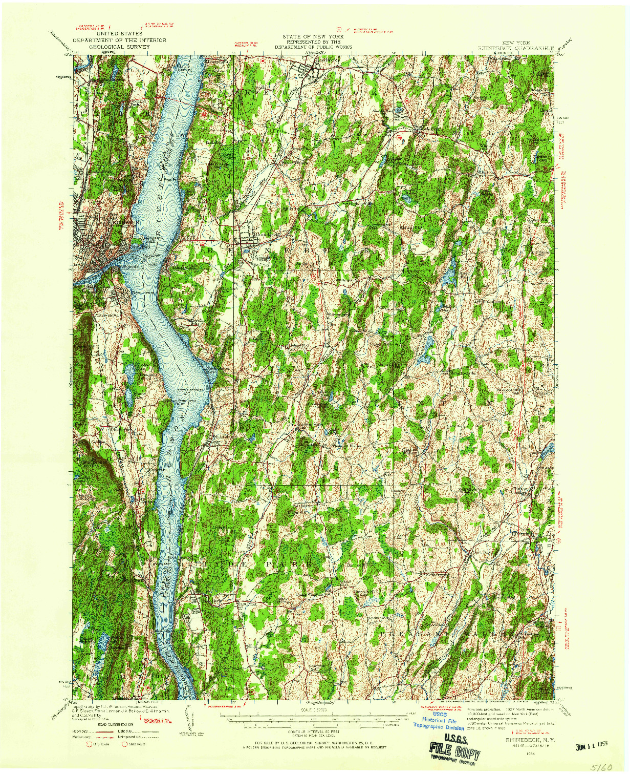 USGS 1:62500-SCALE QUADRANGLE FOR RHINEBECK, NY 1934