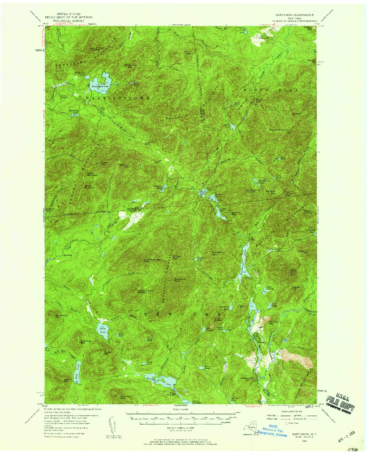 USGS 1:62500-SCALE QUADRANGLE FOR SANTANONI, NY 1953