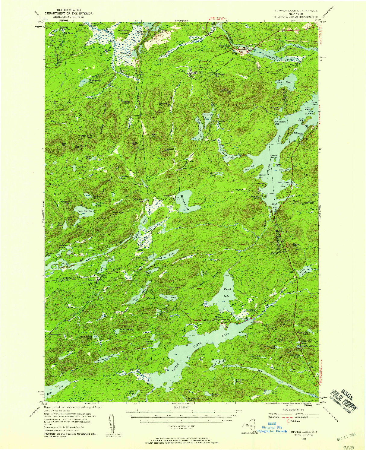 USGS 1:62500-SCALE QUADRANGLE FOR TUPPER LAKE, NY 1954