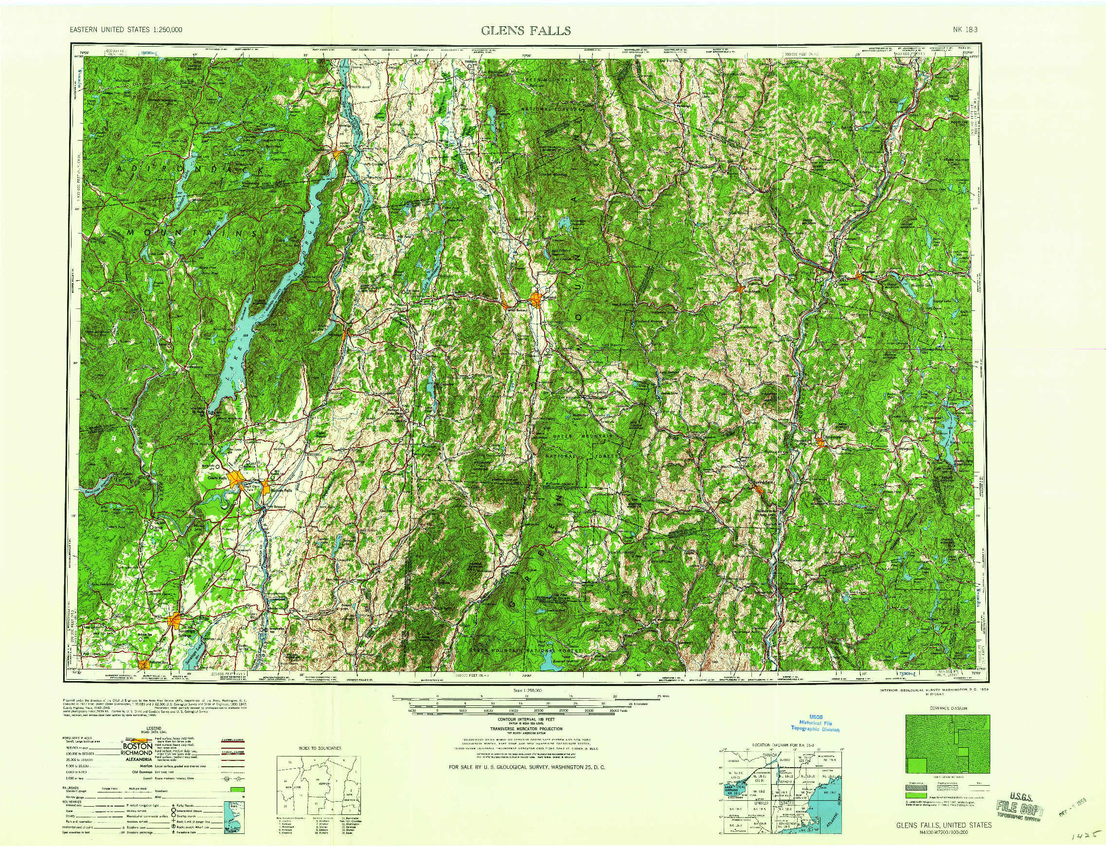 USGS 1:250000-SCALE QUADRANGLE FOR GLENS FALLS, NY 1959