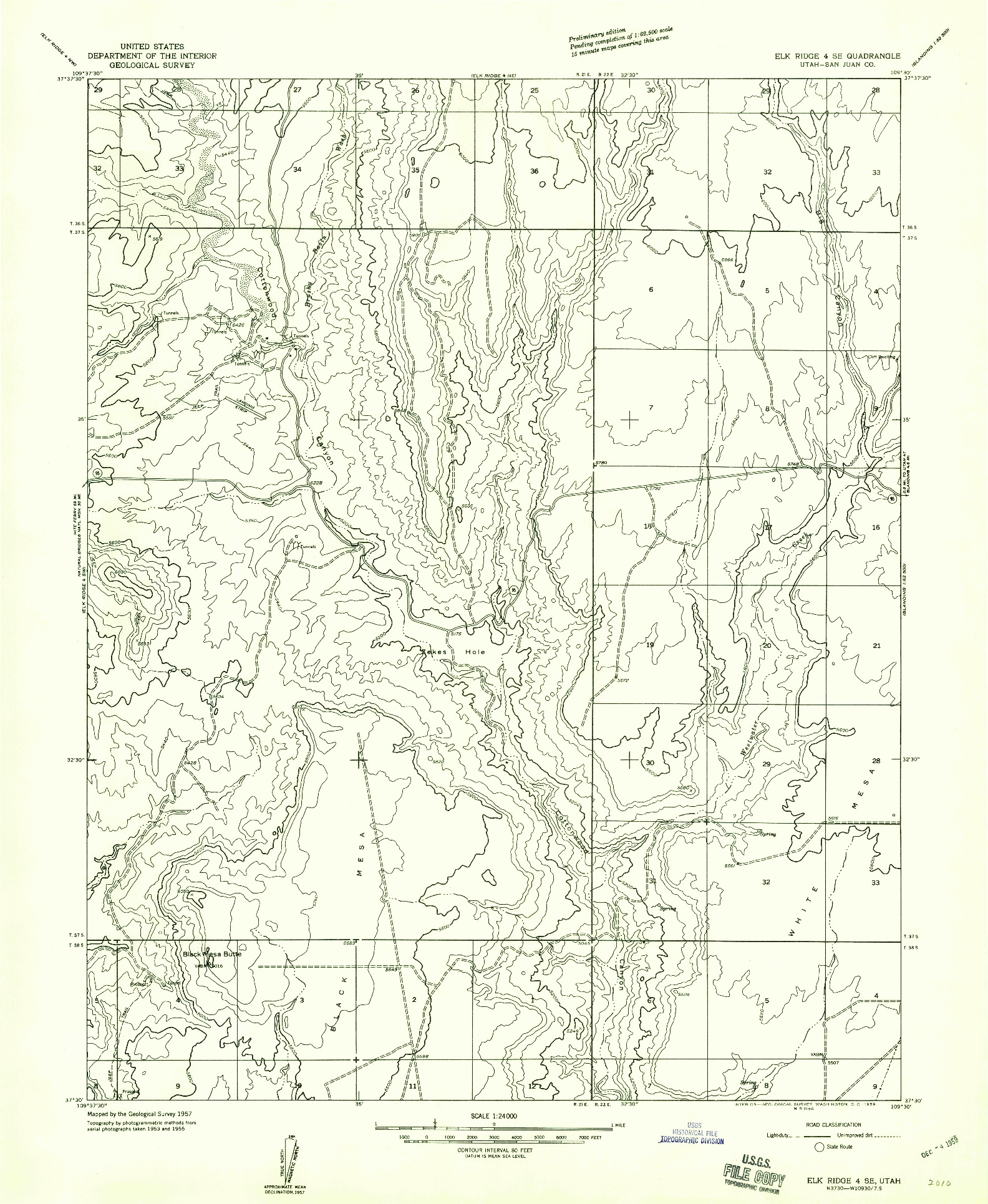 USGS 1:24000-SCALE QUADRANGLE FOR ELK RIDGE 4 SE, UT 1957