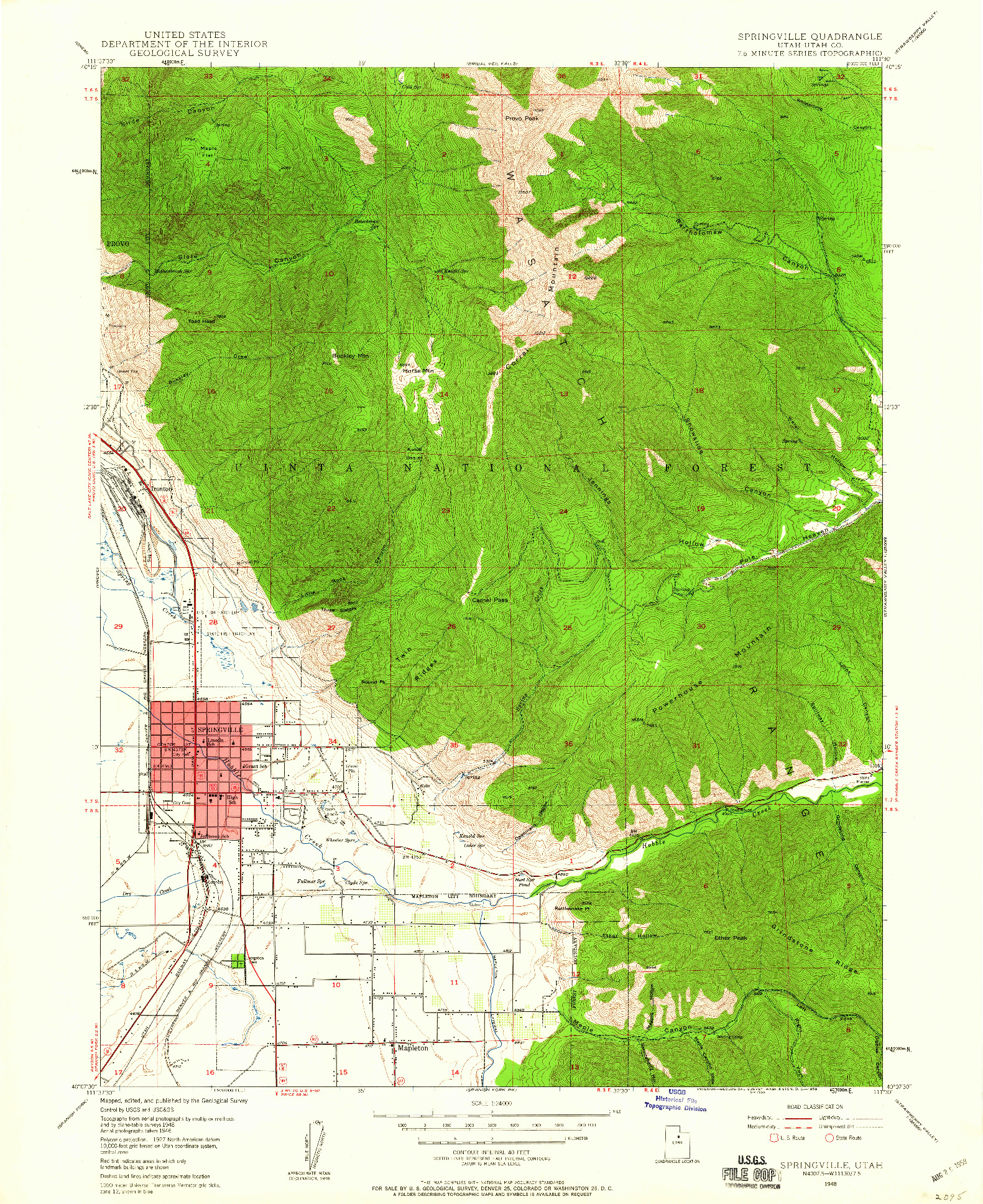 USGS 1:24000-SCALE QUADRANGLE FOR SPRINGVILLE, UT 1948