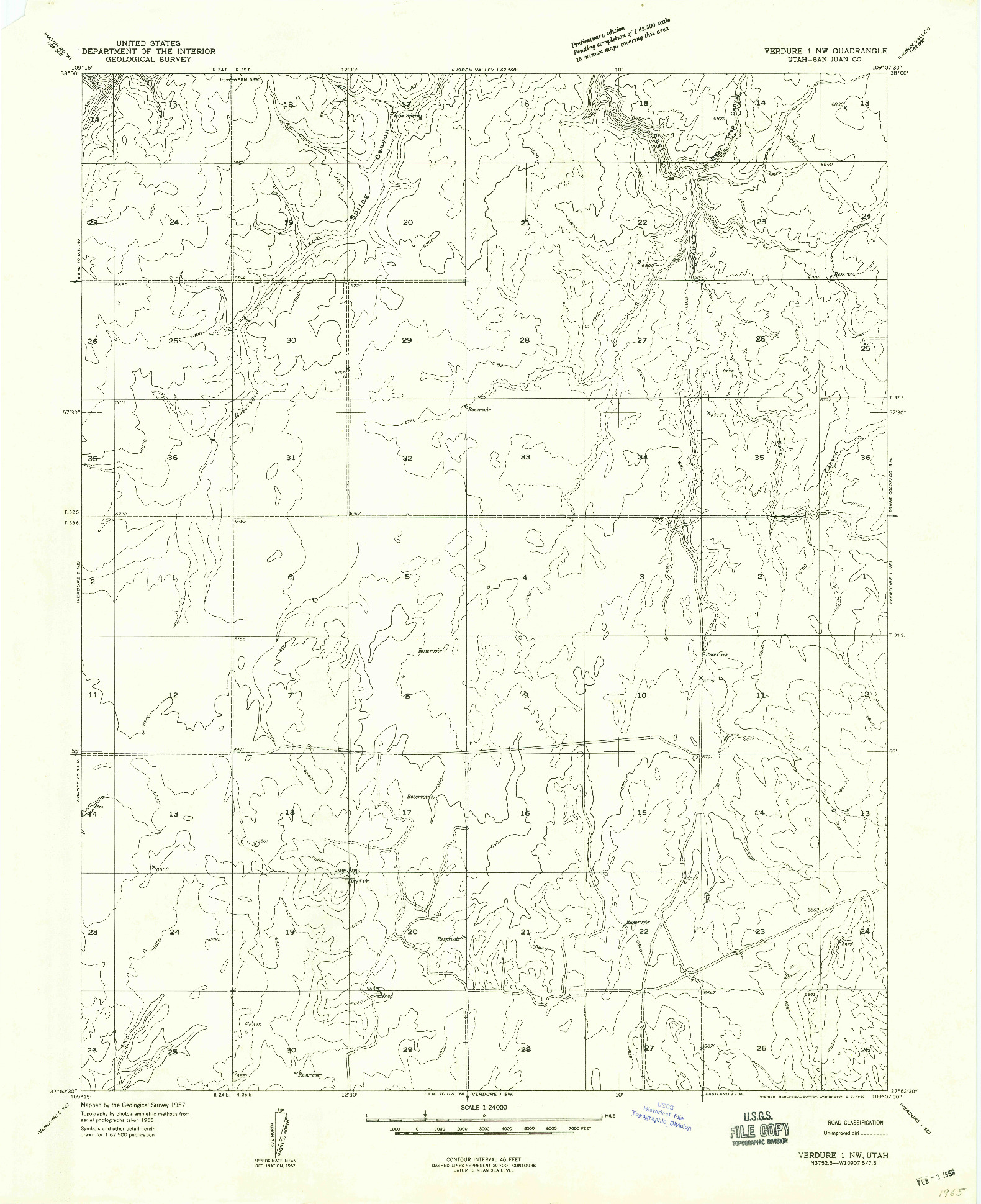 USGS 1:24000-SCALE QUADRANGLE FOR VERDURE 1 NW, UT 1959
