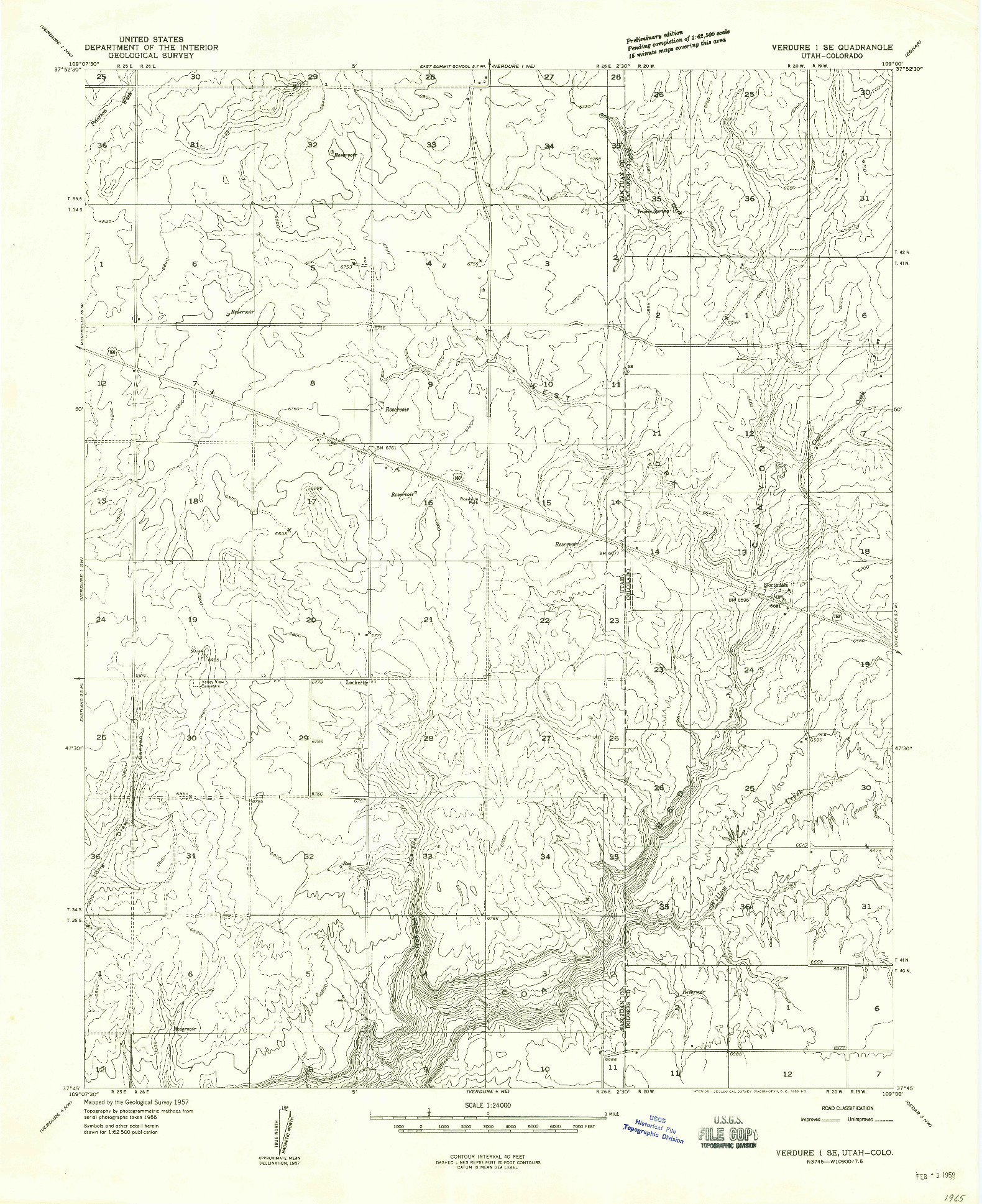 USGS 1:24000-SCALE QUADRANGLE FOR VERDURE 1 SE, UT 1959