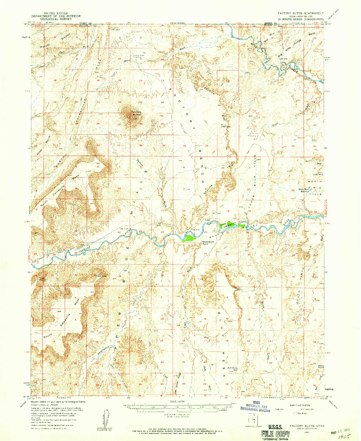 USGS 1:62500-SCALE QUADRANGLE FOR FACTORY BUTTE, UT 1954