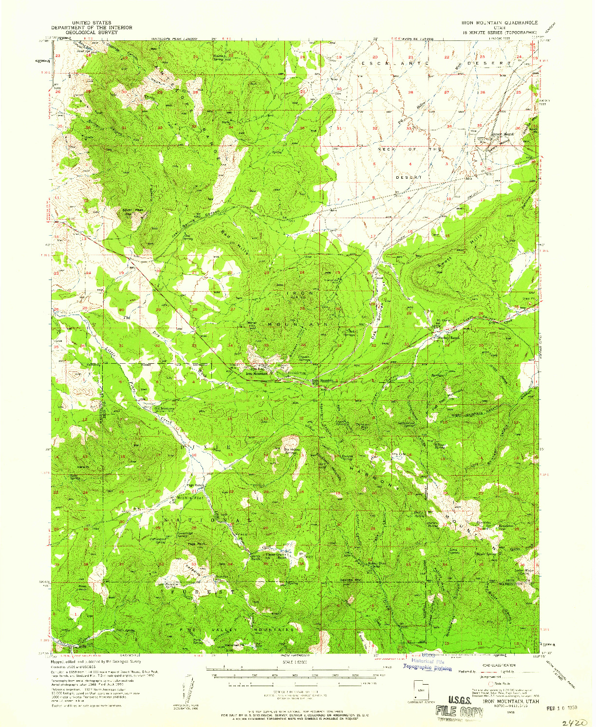 USGS 1:62500-SCALE QUADRANGLE FOR IRON MOUNTAIN, UT 1950