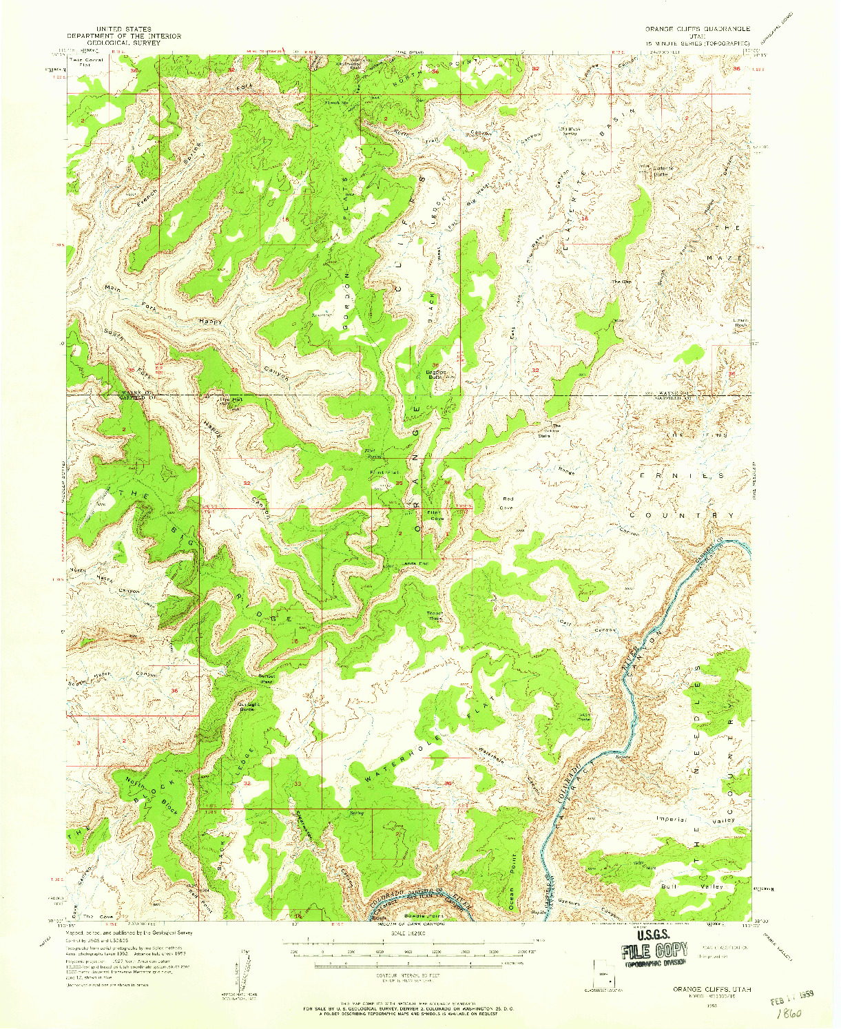 USGS 1:62500-SCALE QUADRANGLE FOR ORANGE CLIFFS, UT 1953