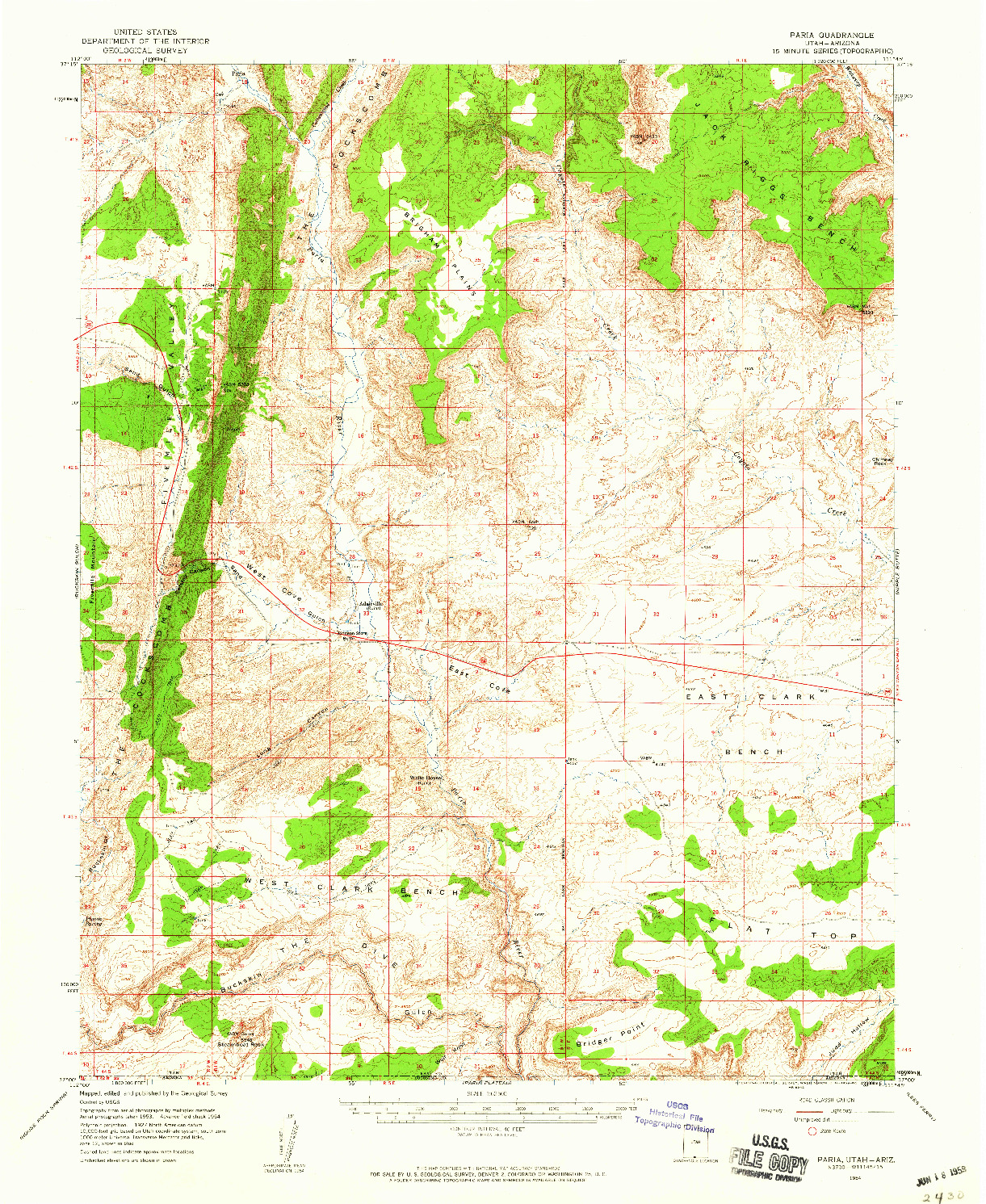 USGS 1:62500-SCALE QUADRANGLE FOR PARIA, UT 1954