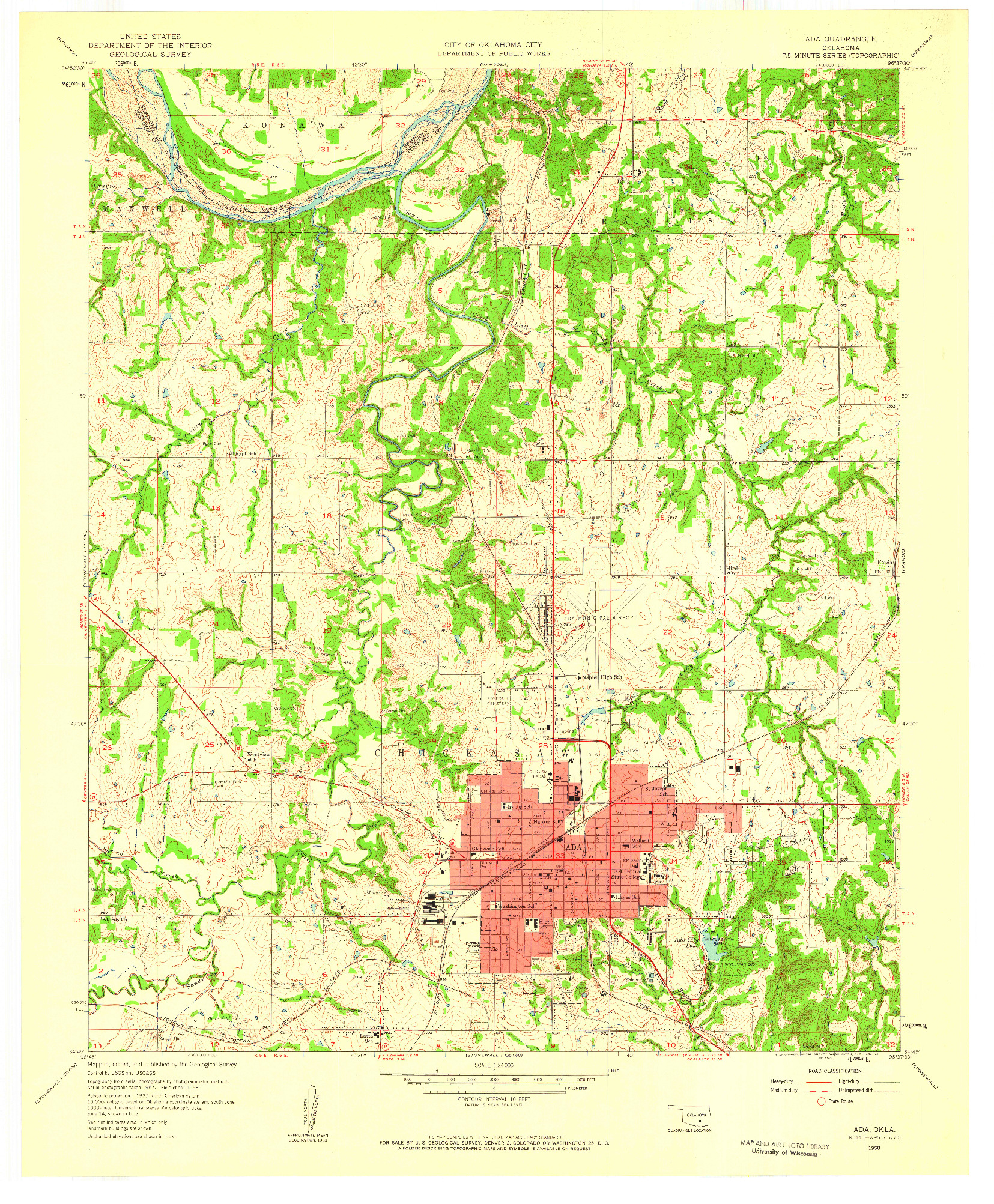 USGS 1:24000-SCALE QUADRANGLE FOR ADA, OK 1958