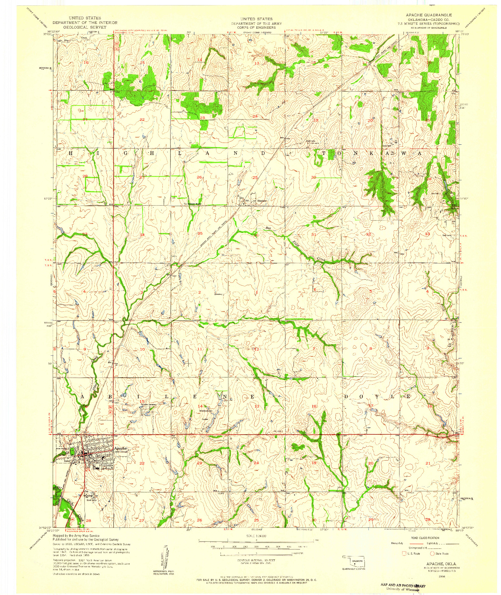 USGS 1:24000-SCALE QUADRANGLE FOR APACHE, OK 1956