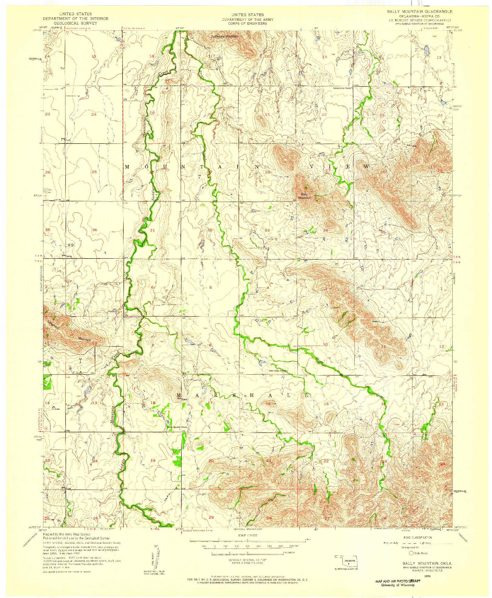 USGS 1:24000-SCALE QUADRANGLE FOR BALLY MOUNTAIN, OK 1956