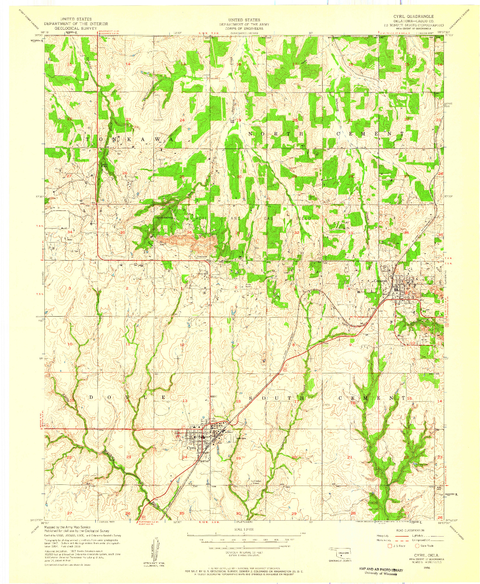 USGS 1:24000-SCALE QUADRANGLE FOR CYRIL, OK 1956