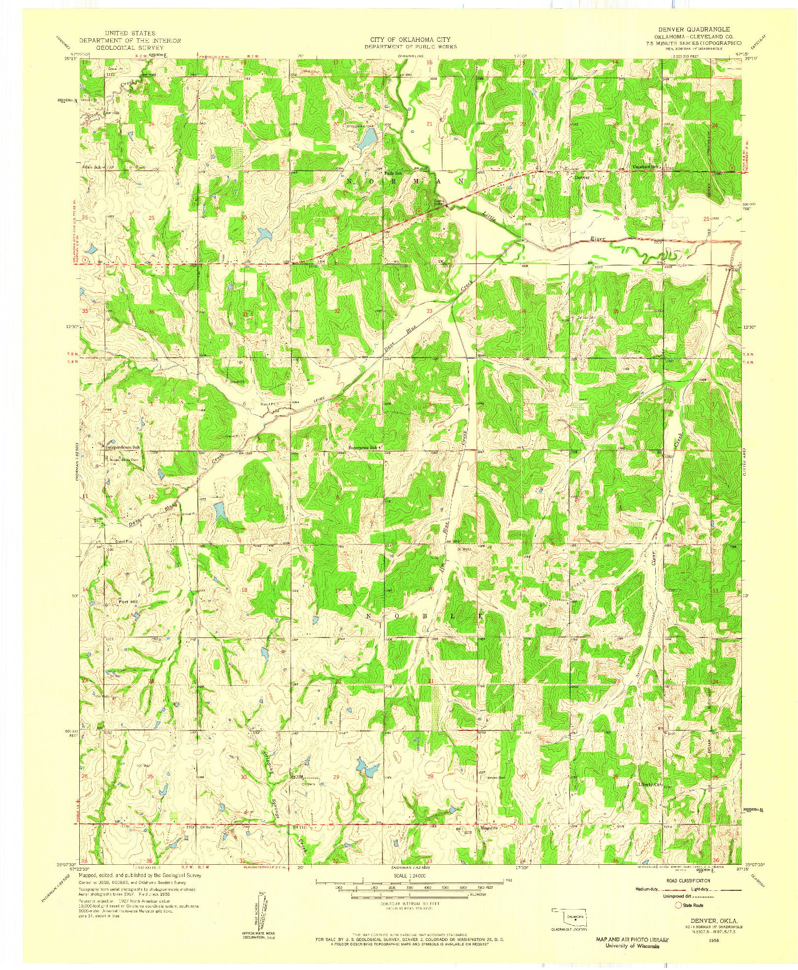 USGS 1:24000-SCALE QUADRANGLE FOR DENVER, OK 1958