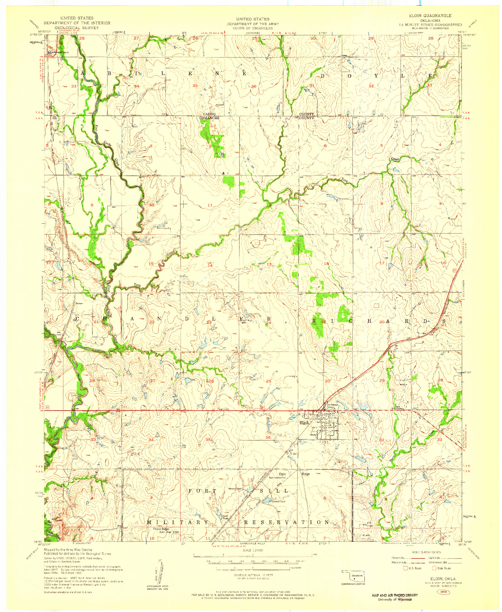 USGS 1:24000-SCALE QUADRANGLE FOR ELGIN, OK 1956