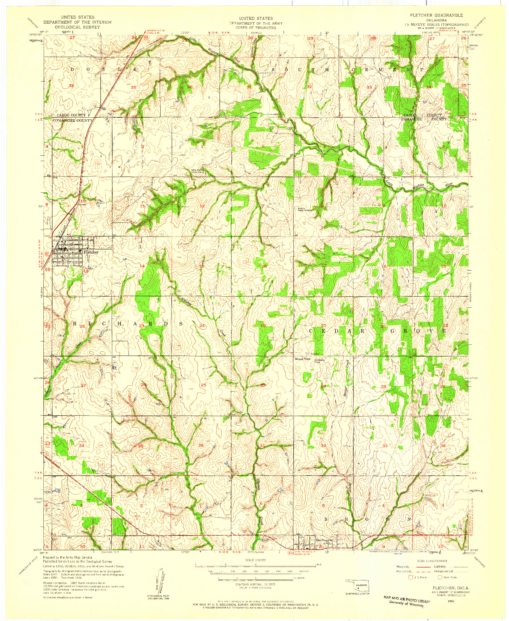 USGS 1:24000-SCALE QUADRANGLE FOR FLETCHER, OK 1956