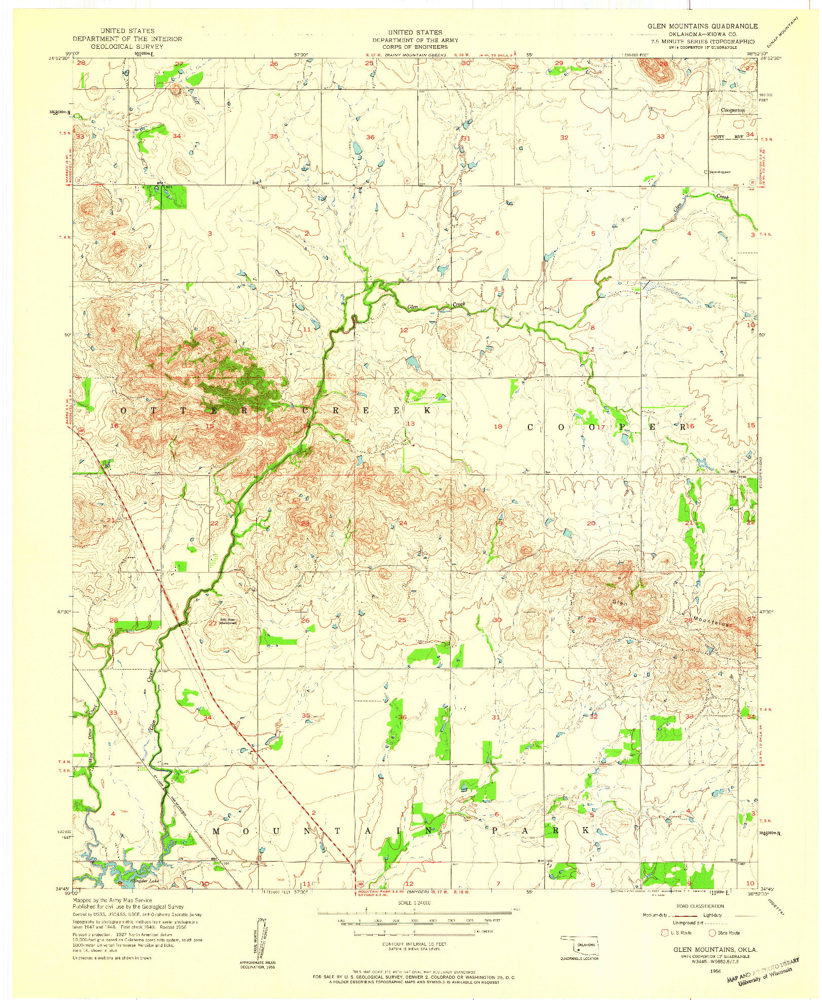 USGS 1:24000-SCALE QUADRANGLE FOR GLEN MOUNTAINS, OK 1956