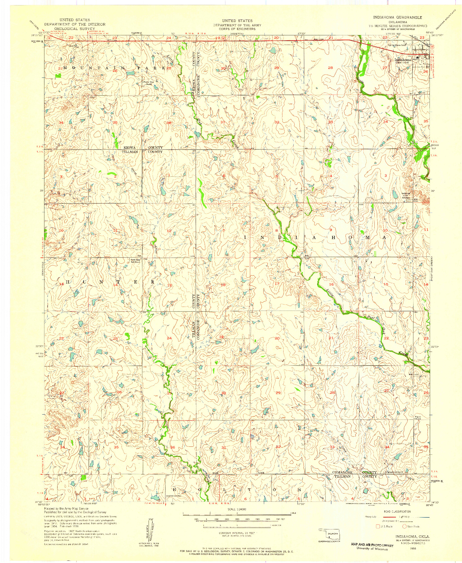 USGS 1:24000-SCALE QUADRANGLE FOR INDIAHOMA, OK 1956