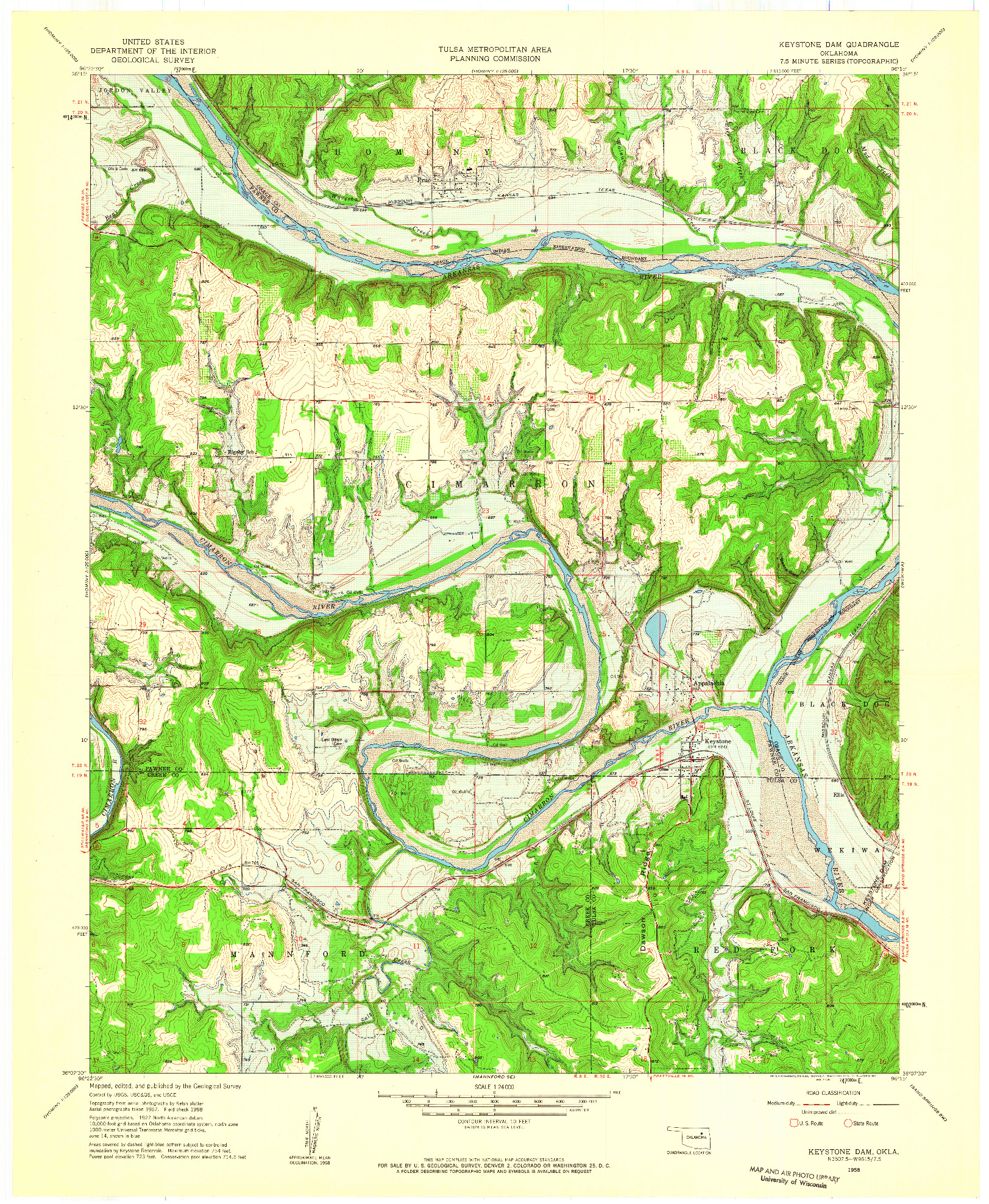 USGS 1:24000-SCALE QUADRANGLE FOR KEYSTONE DAM, OK 1958