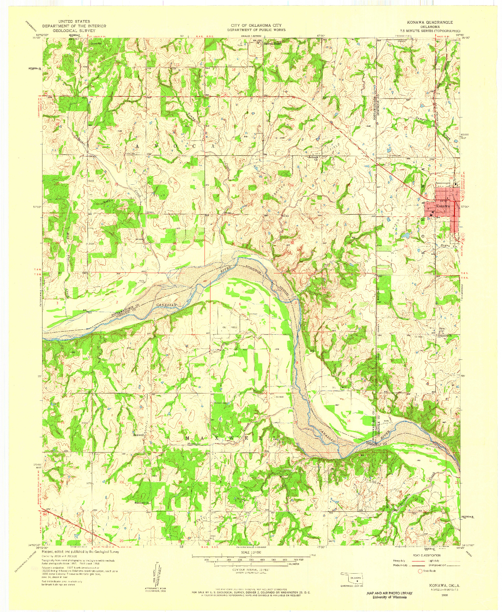 USGS 1:24000-SCALE QUADRANGLE FOR KONAWA, OK 1958