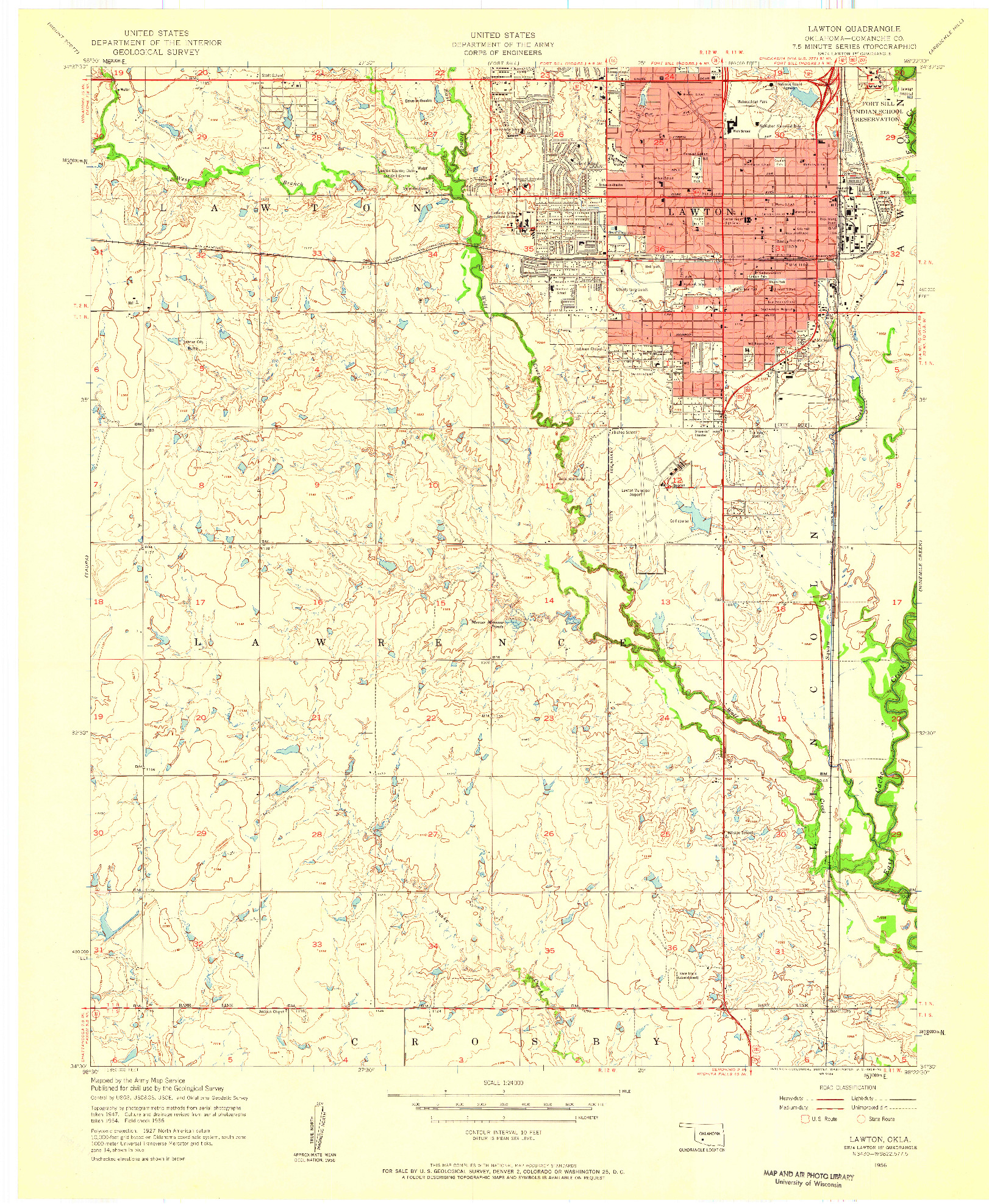 USGS 1:24000-SCALE QUADRANGLE FOR LAWTON, OK 1956