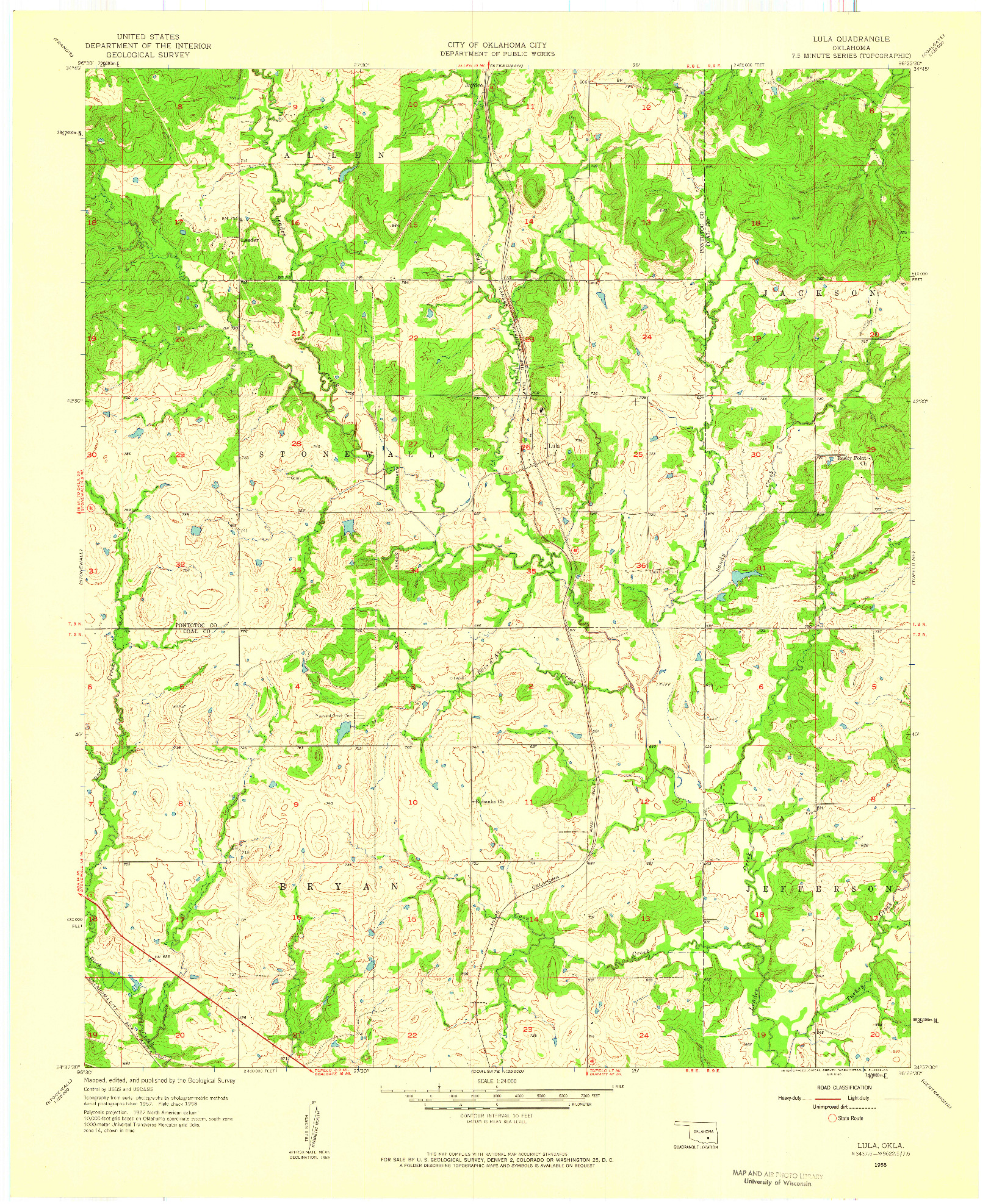 USGS 1:24000-SCALE QUADRANGLE FOR LULA, OK 1958
