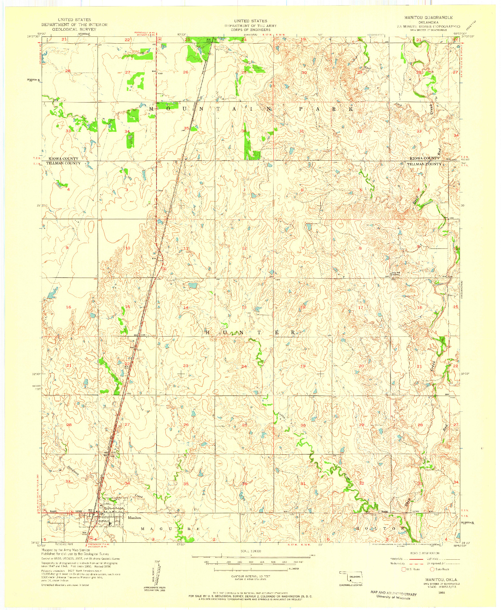 USGS 1:24000-SCALE QUADRANGLE FOR MANITOU, OK 1956