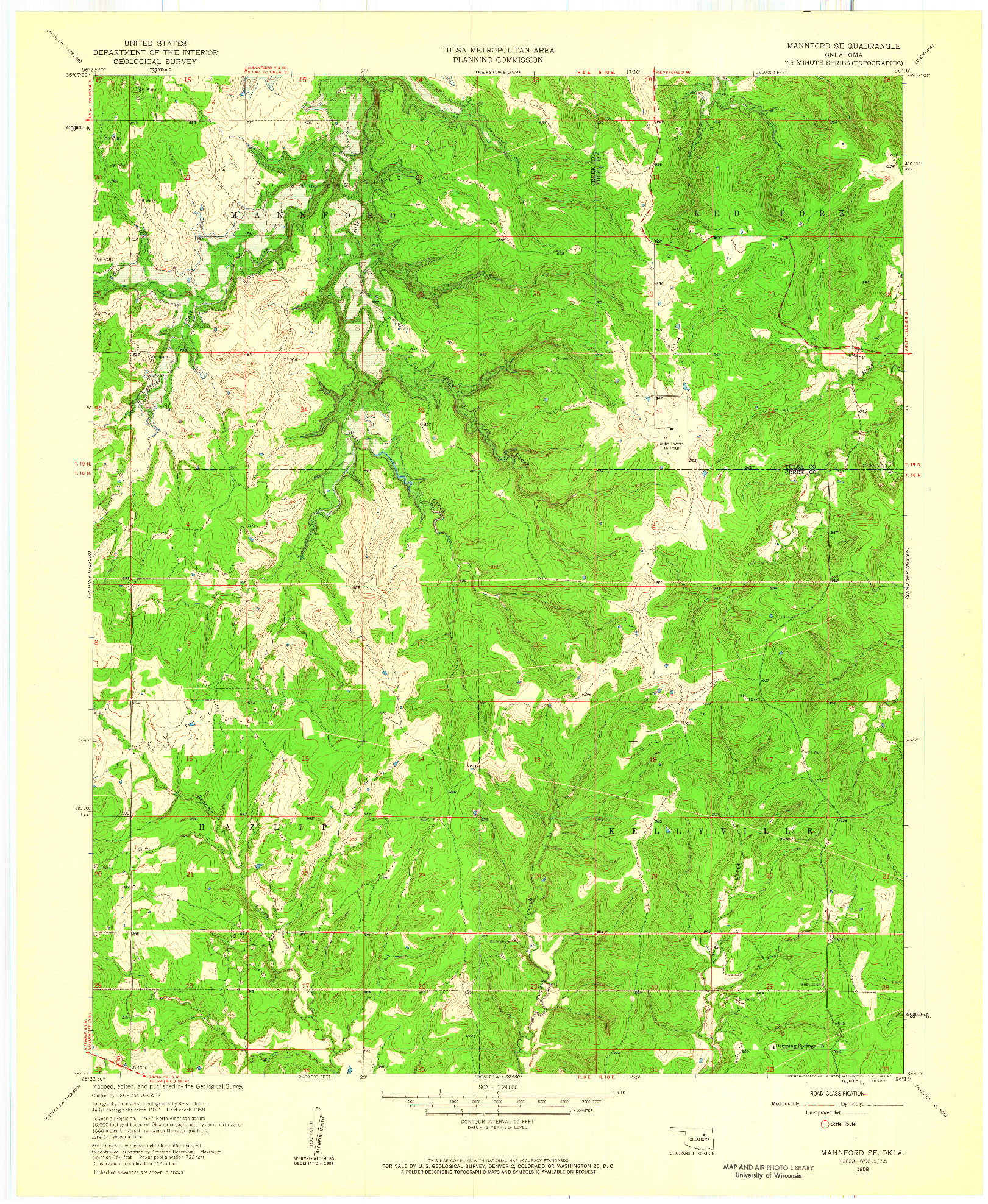 USGS 1:24000-SCALE QUADRANGLE FOR MANNFORD SE, OK 1958