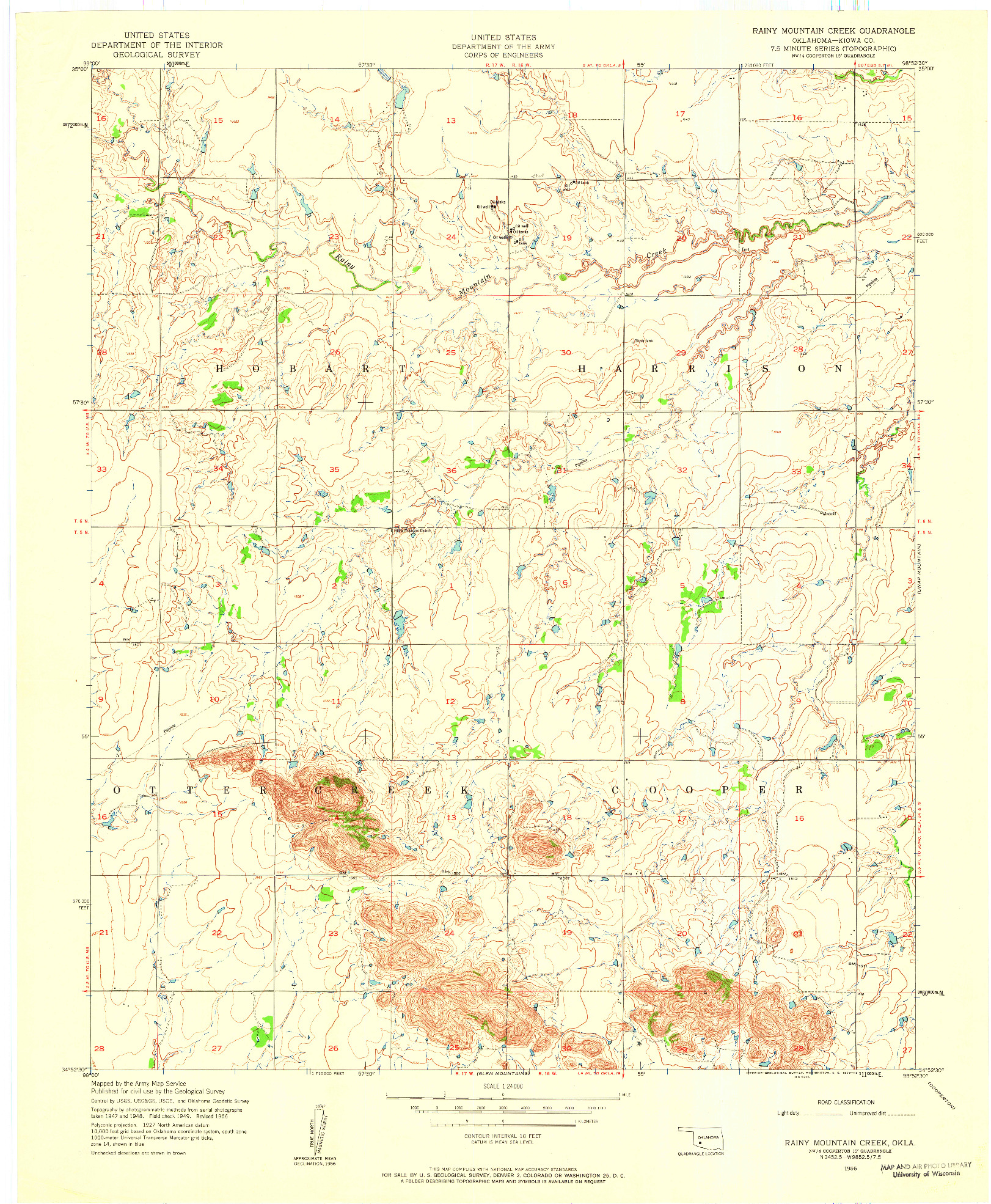 USGS 1:24000-SCALE QUADRANGLE FOR RAINY MOUNTAIN CREEK, OK 1956