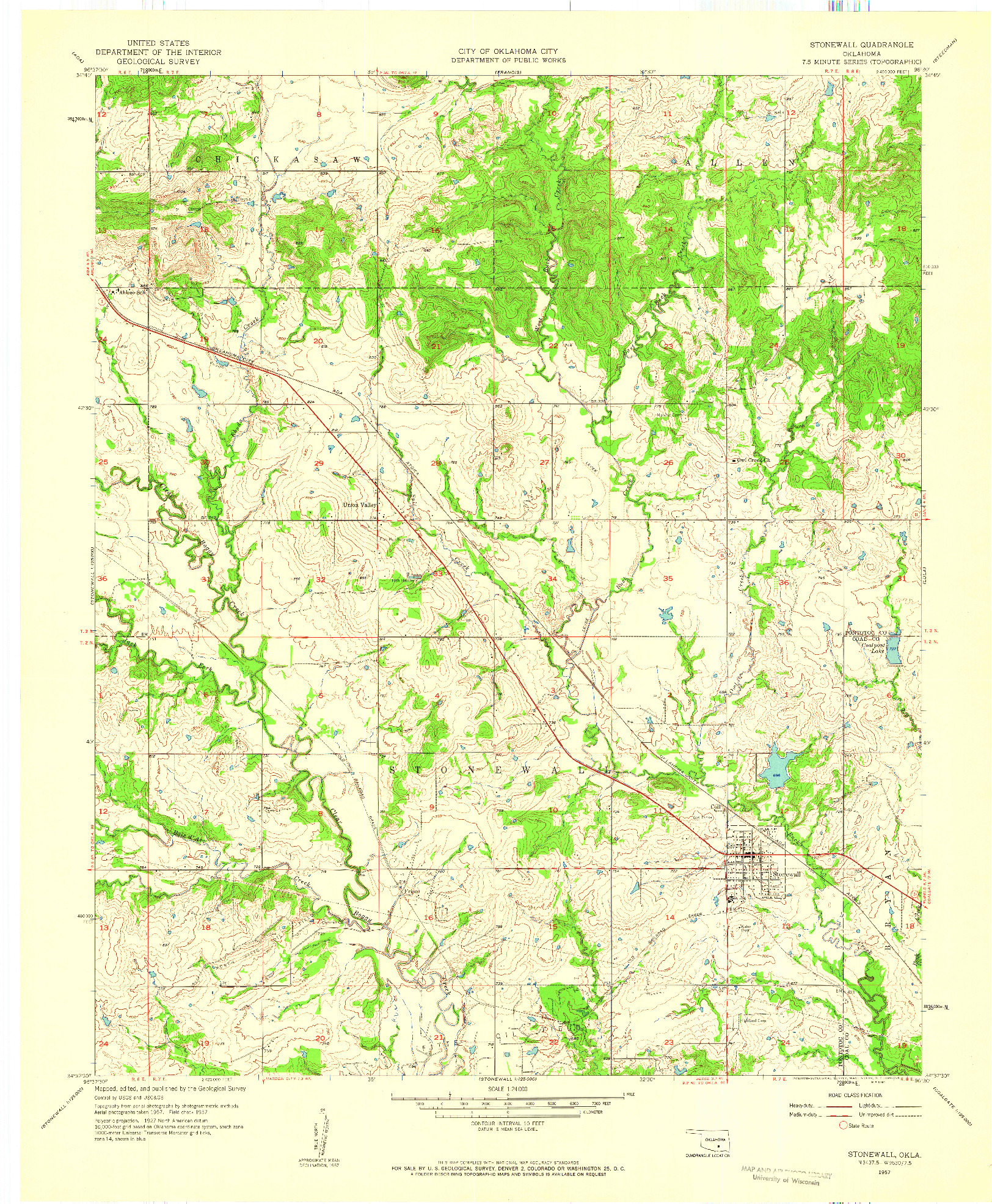 USGS 1:24000-SCALE QUADRANGLE FOR STONEWALL, OK 1957