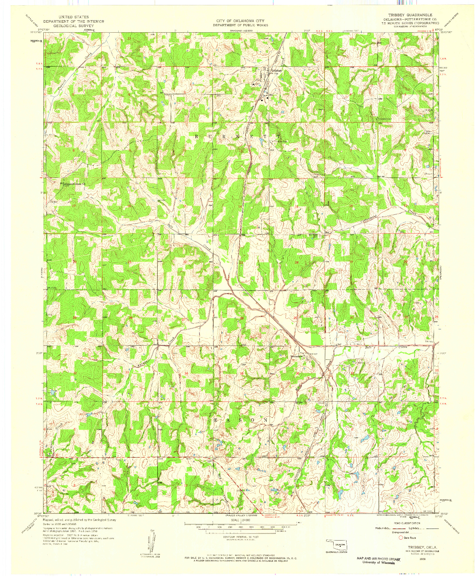 USGS 1:24000-SCALE QUADRANGLE FOR TRIBBEY, OK 1958