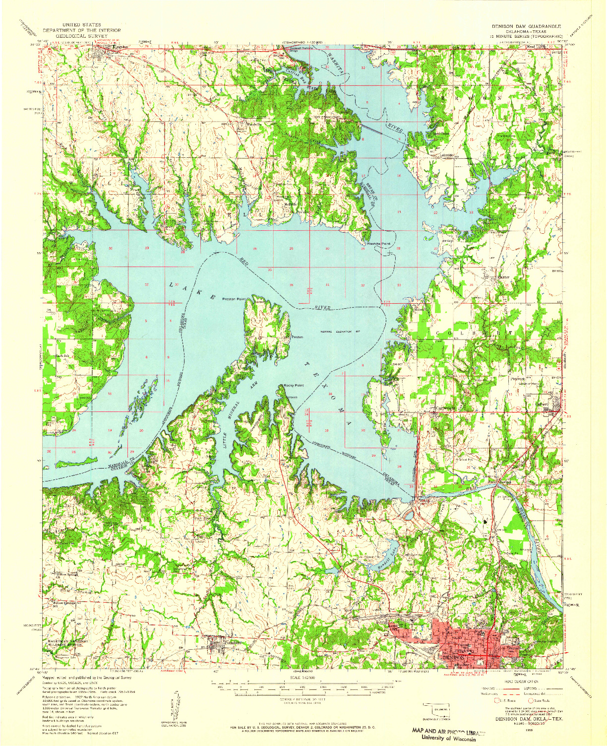 USGS 1:62500-SCALE QUADRANGLE FOR DENISON DAM, OK 1958