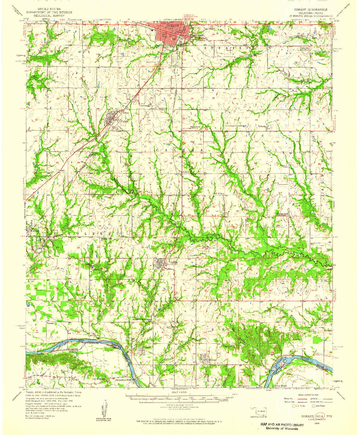 USGS 1:62500-SCALE QUADRANGLE FOR DURANT, OK 1958