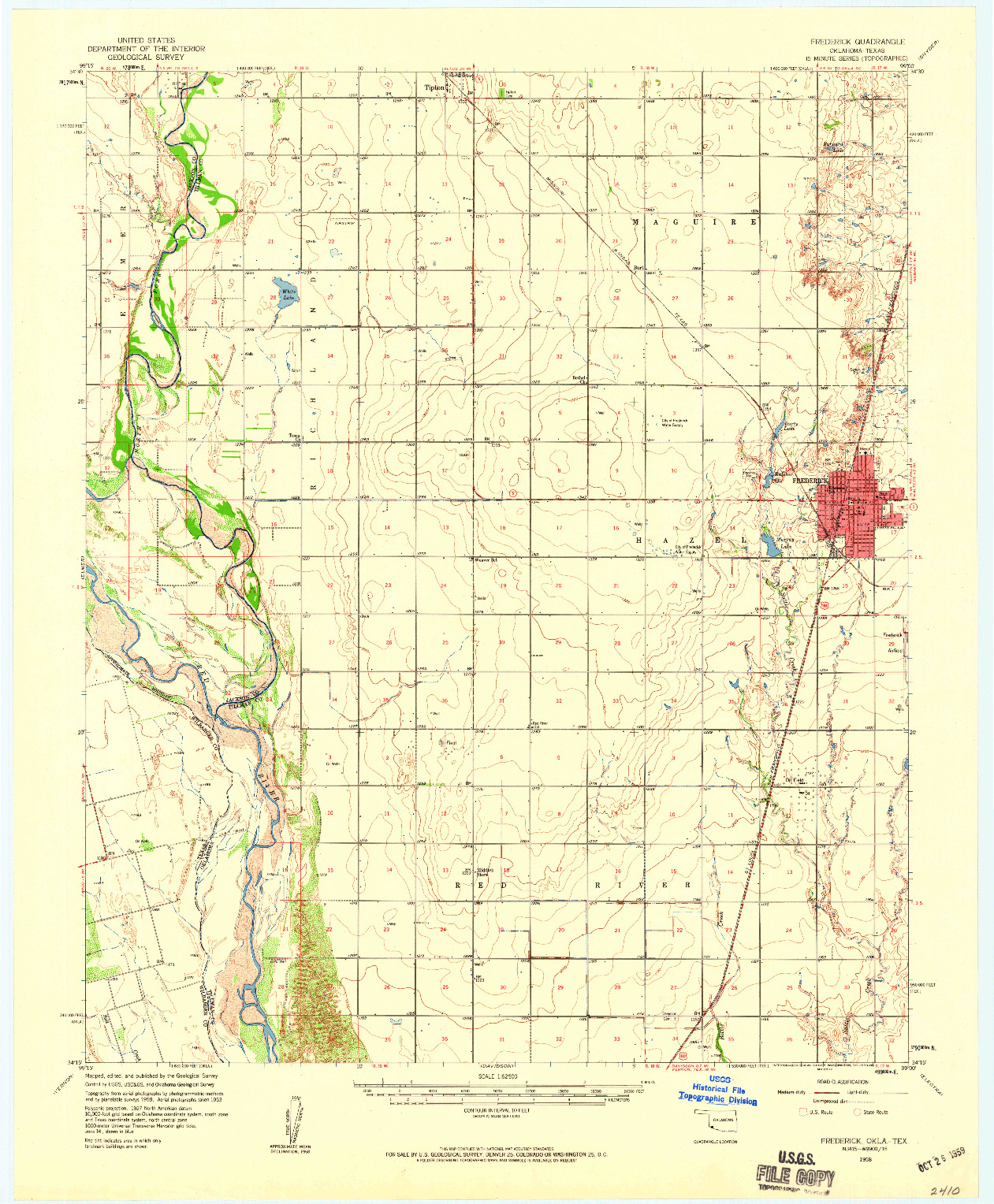 USGS 1:62500-SCALE QUADRANGLE FOR FREDERICK, OK 1958