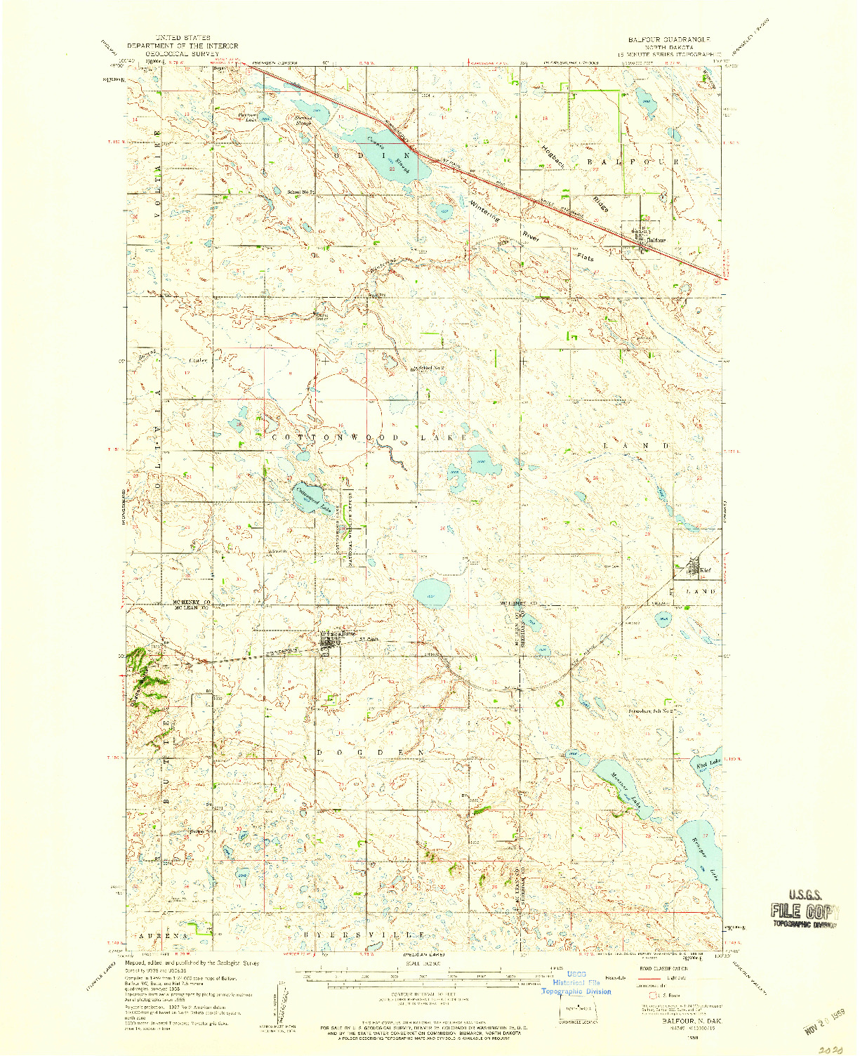 USGS 1:62500-SCALE QUADRANGLE FOR BALFOUR, ND 1958