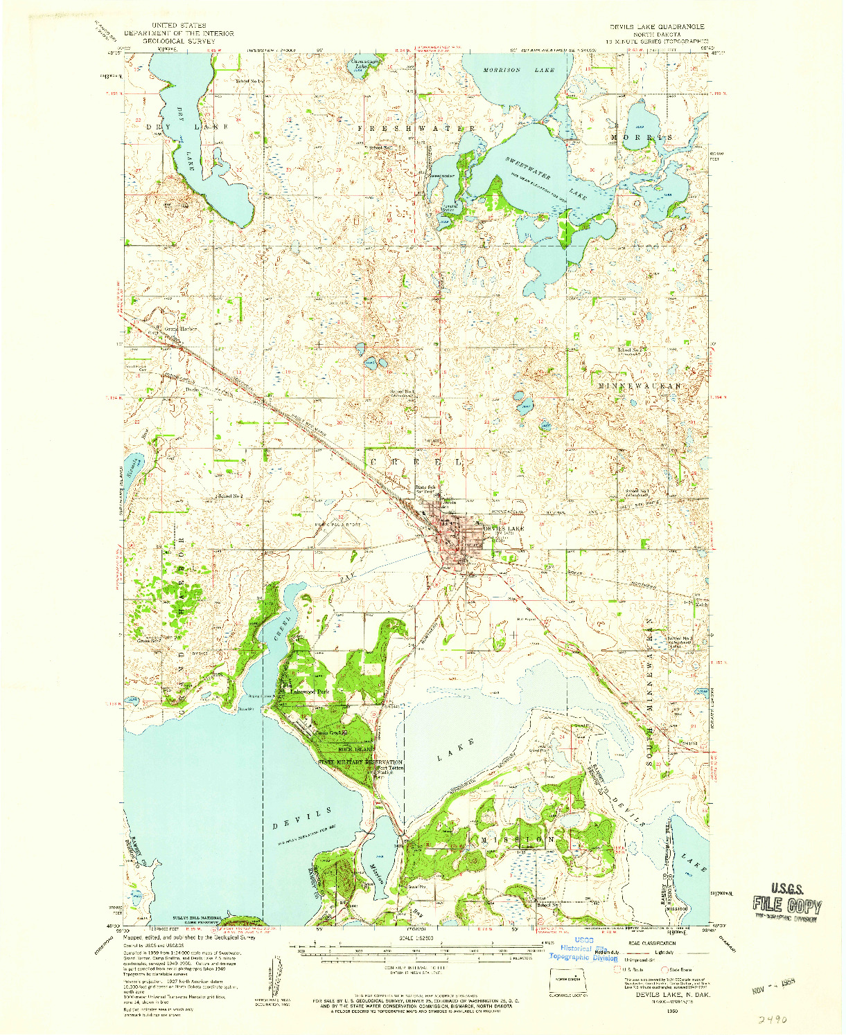USGS 1:62500-SCALE QUADRANGLE FOR DEVILS LAKE, ND 1950