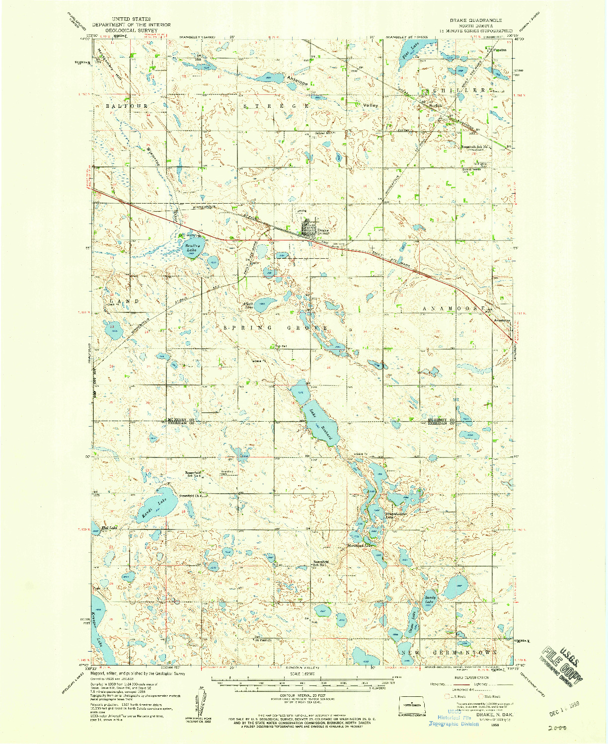 USGS 1:62500-SCALE QUADRANGLE FOR DRAKE, ND 1958