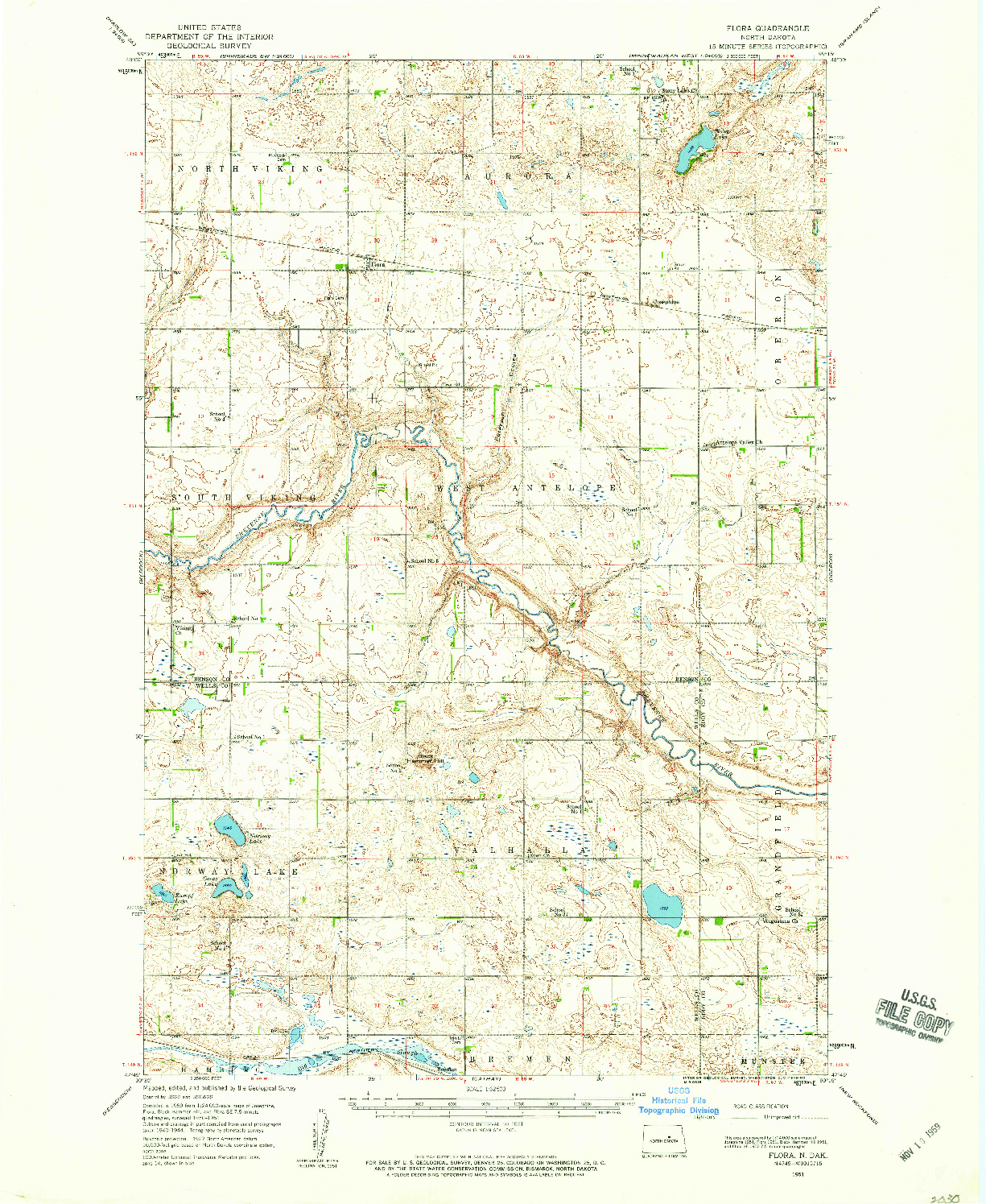 USGS 1:62500-SCALE QUADRANGLE FOR FLORA, ND 1951