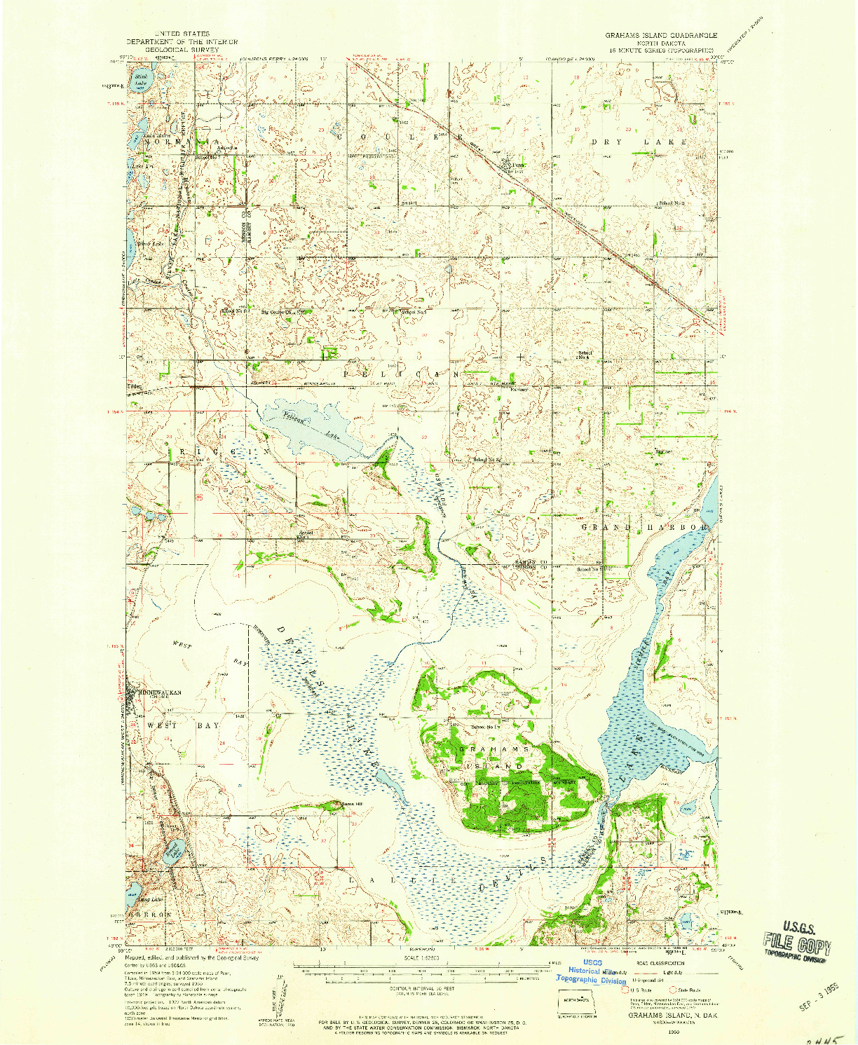 USGS 1:62500-SCALE QUADRANGLE FOR GRAHAMS ISLAND, ND 1950