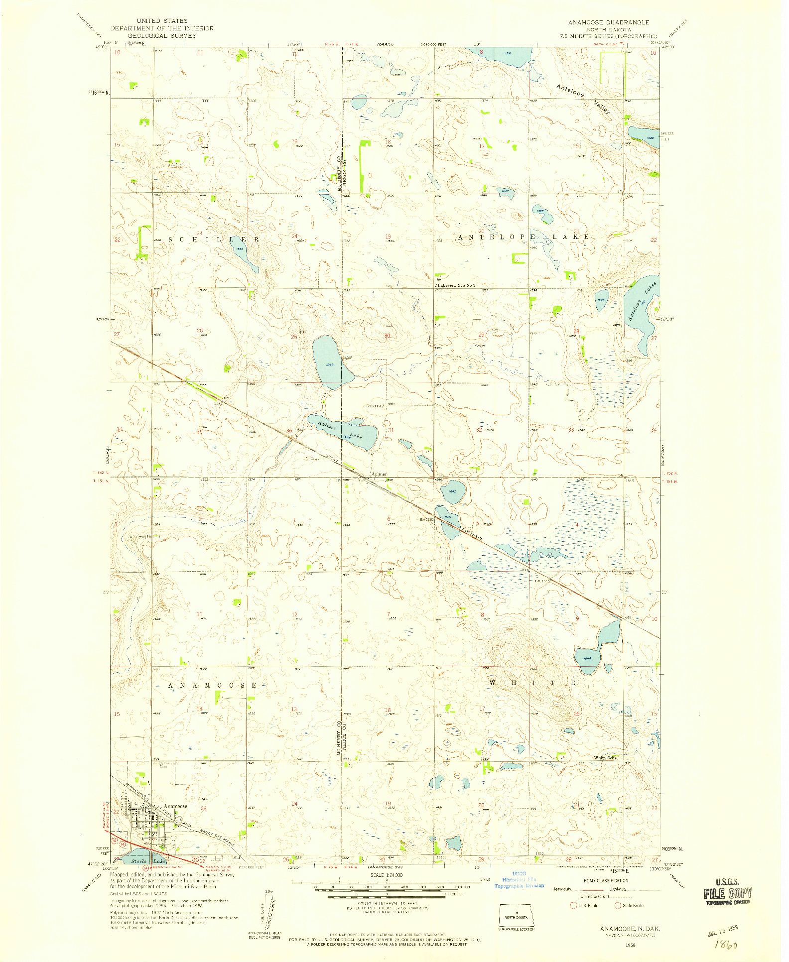 USGS 1:24000-SCALE QUADRANGLE FOR ANAMOOSE, ND 1958