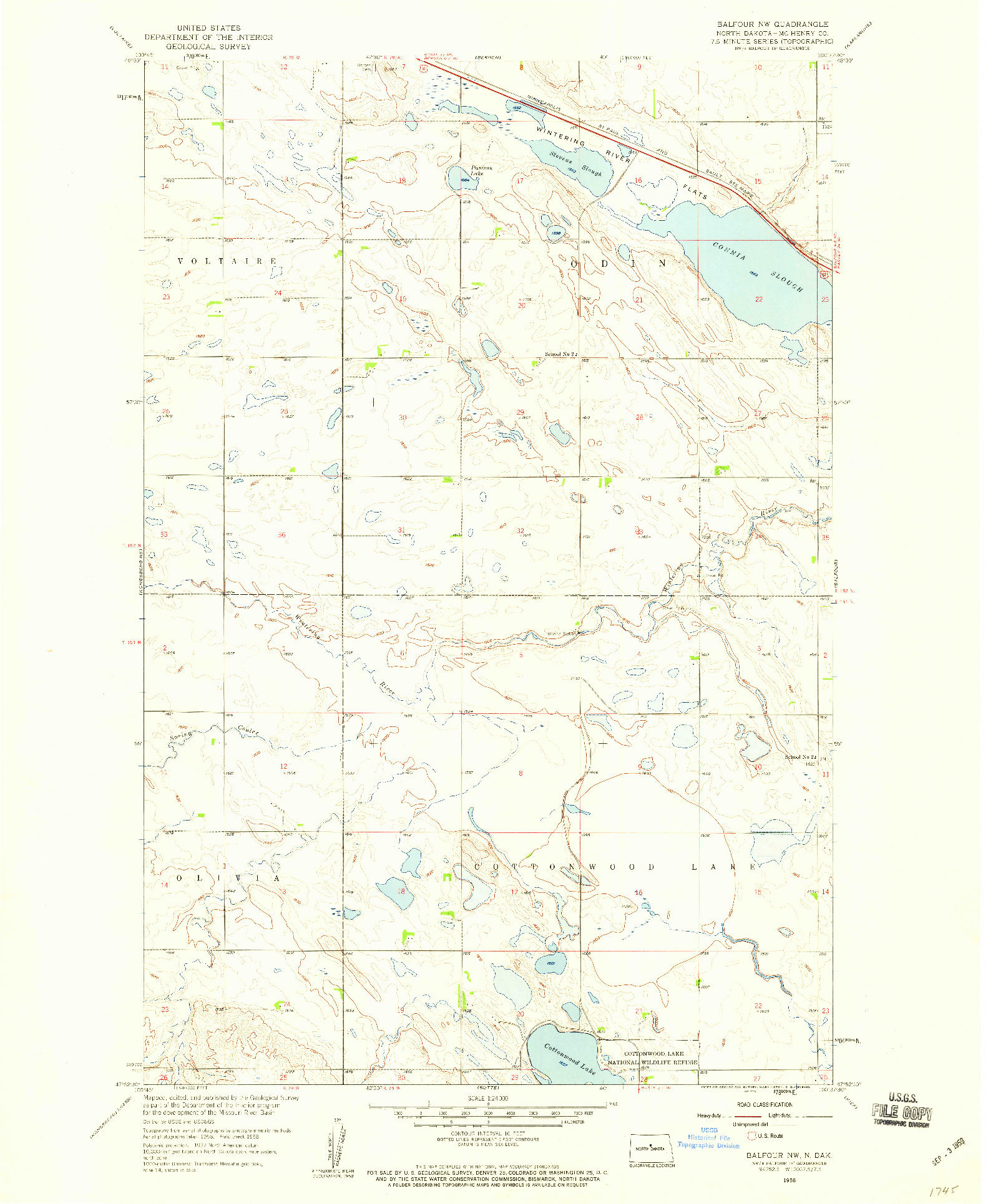 USGS 1:24000-SCALE QUADRANGLE FOR BALFOUR NW, ND 1958