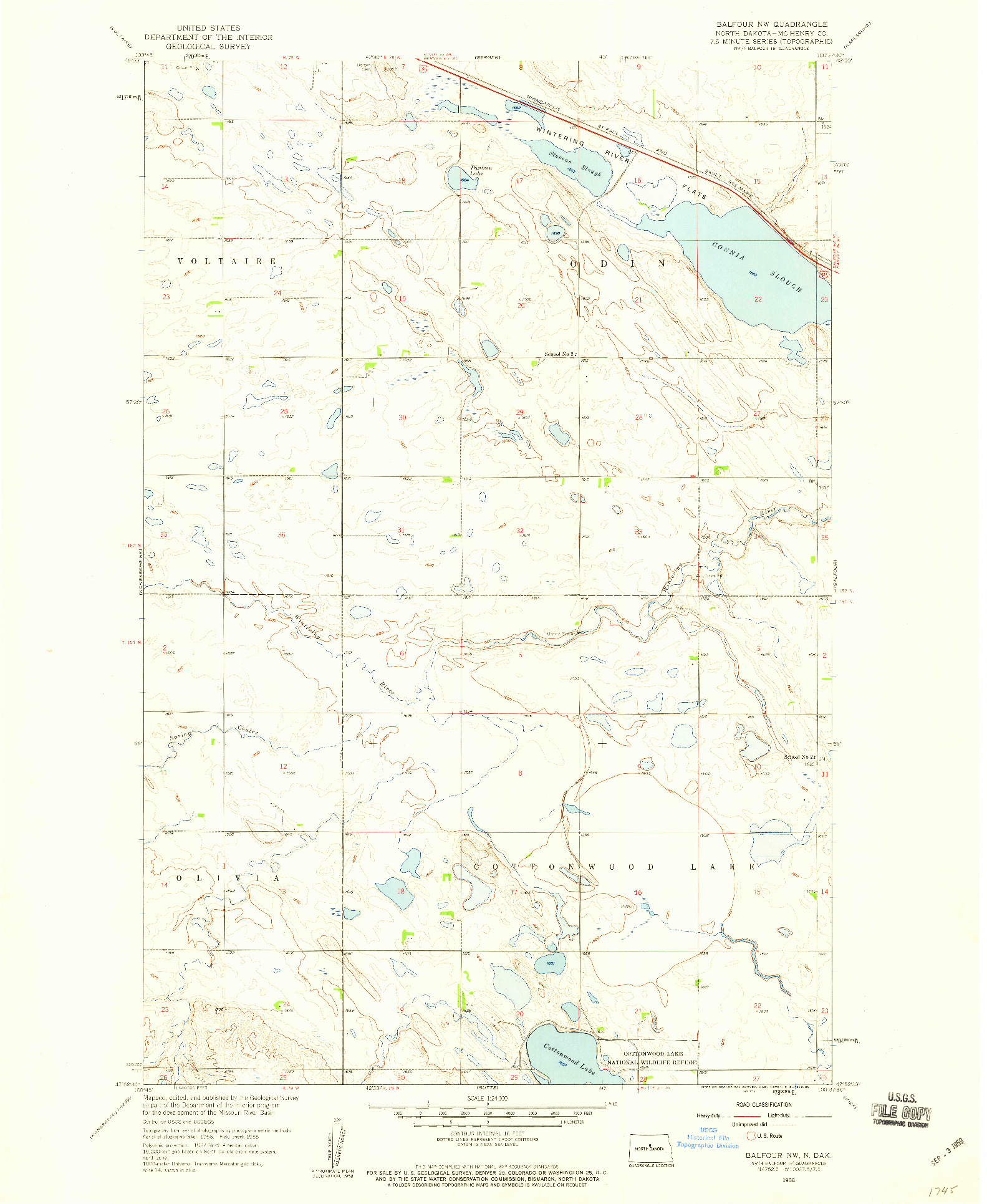 USGS 1:24000-SCALE QUADRANGLE FOR BALFOUR NW, ND 1958