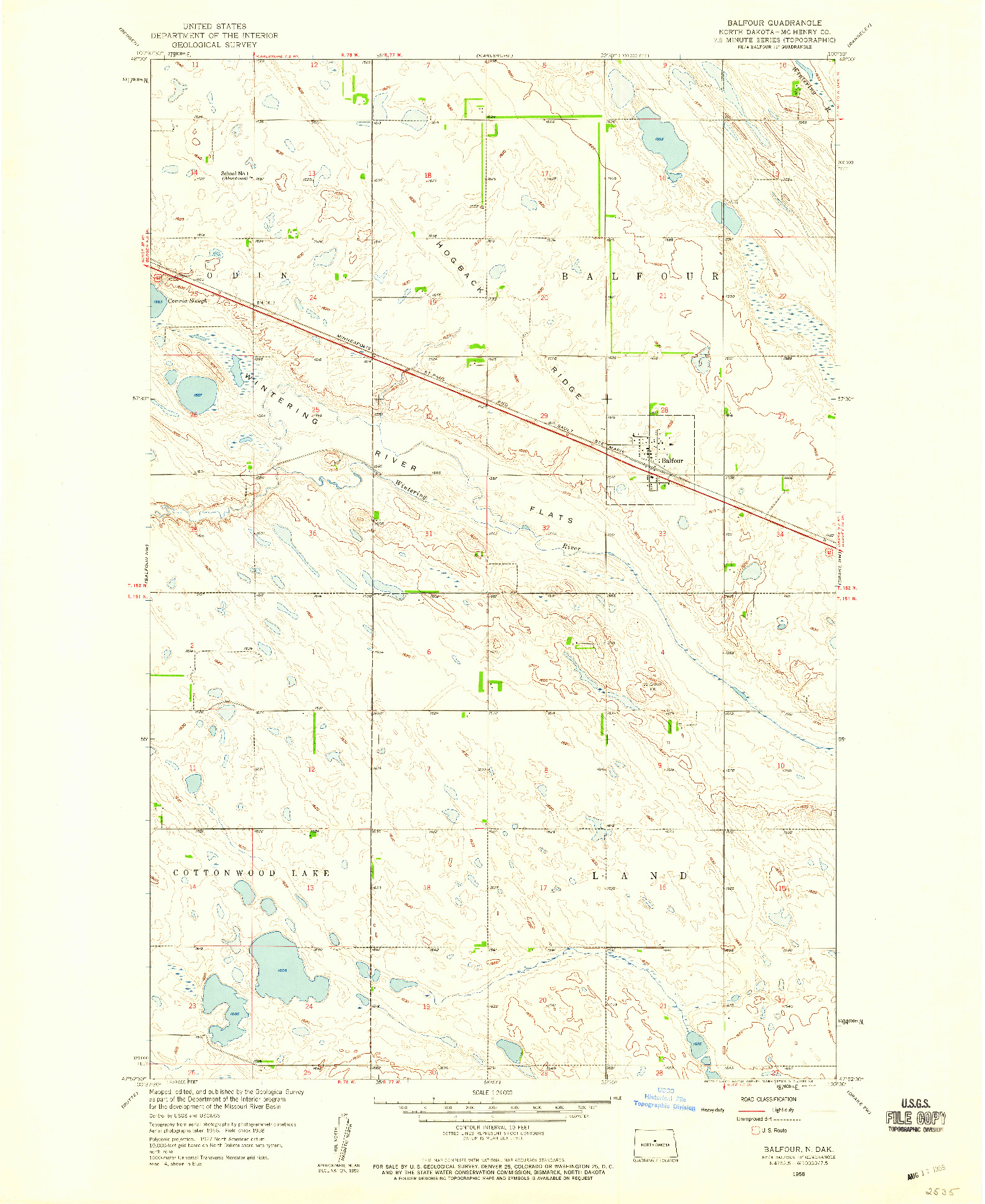 USGS 1:24000-SCALE QUADRANGLE FOR BALFOUR, ND 1958