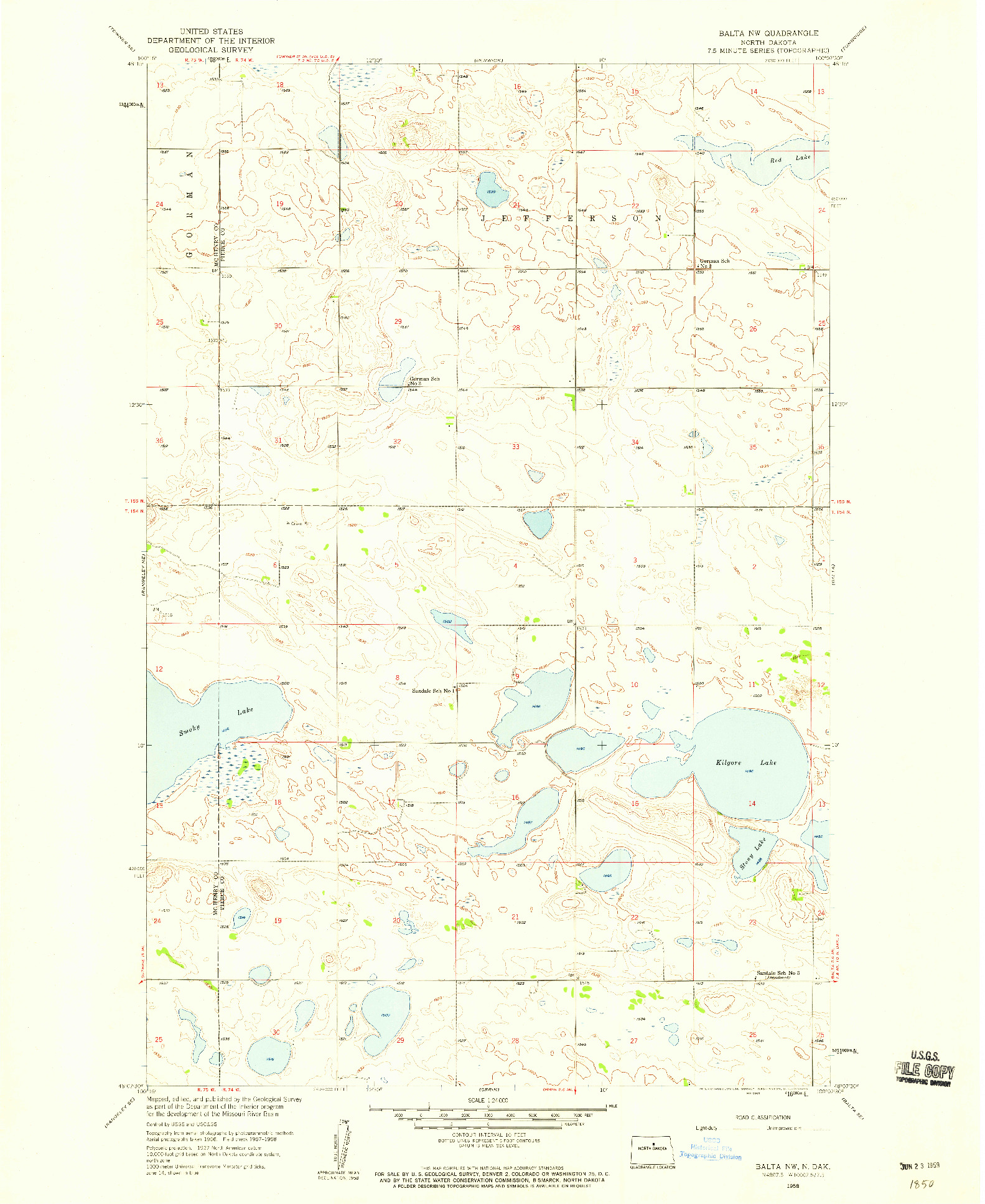USGS 1:24000-SCALE QUADRANGLE FOR BALTA NW, ND 1958
