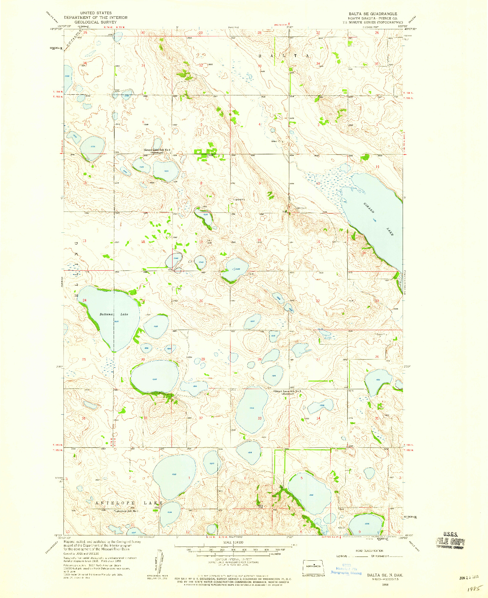 USGS 1:24000-SCALE QUADRANGLE FOR BALTA SE, ND 1958