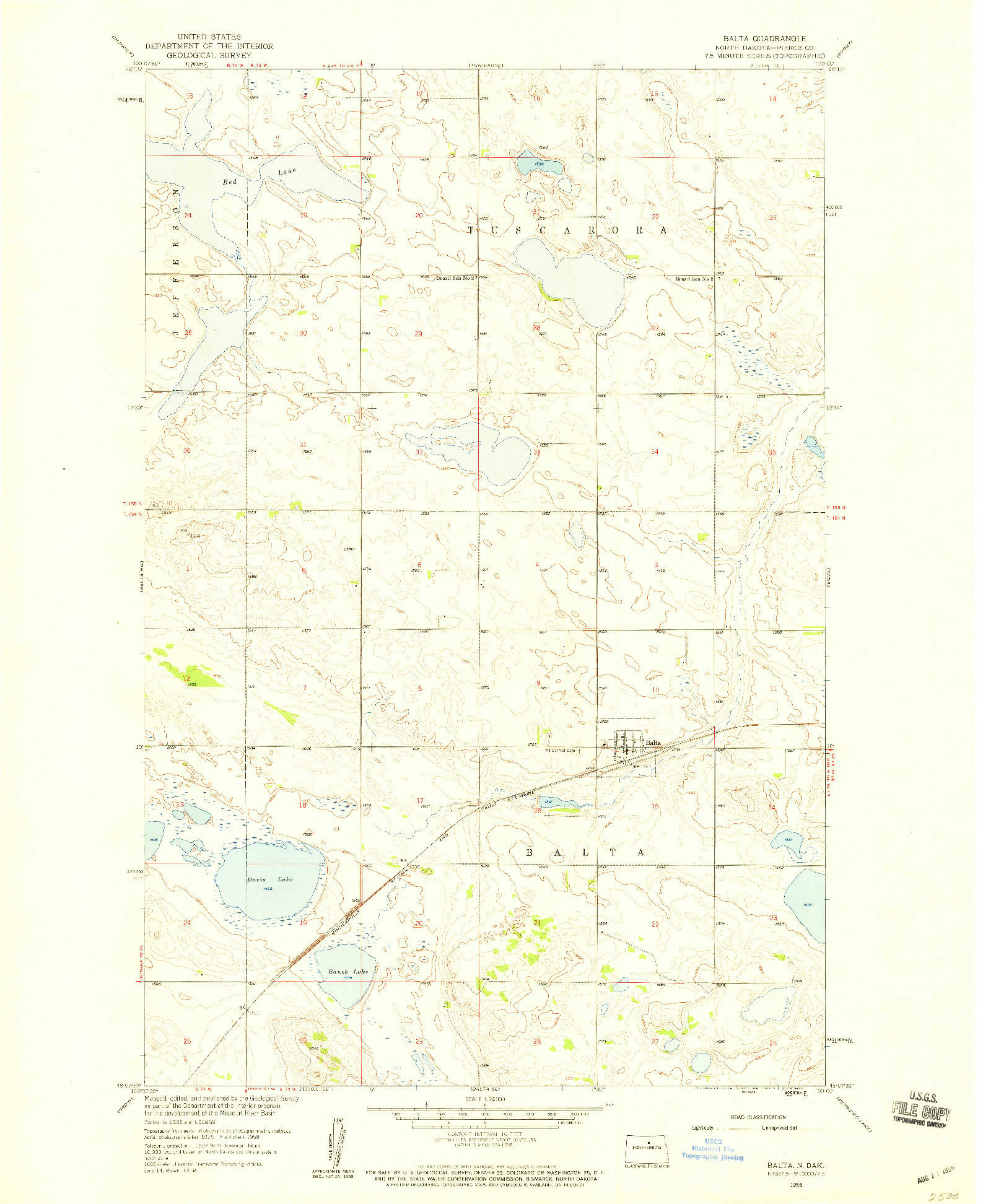 USGS 1:24000-SCALE QUADRANGLE FOR BALTA, ND 1958