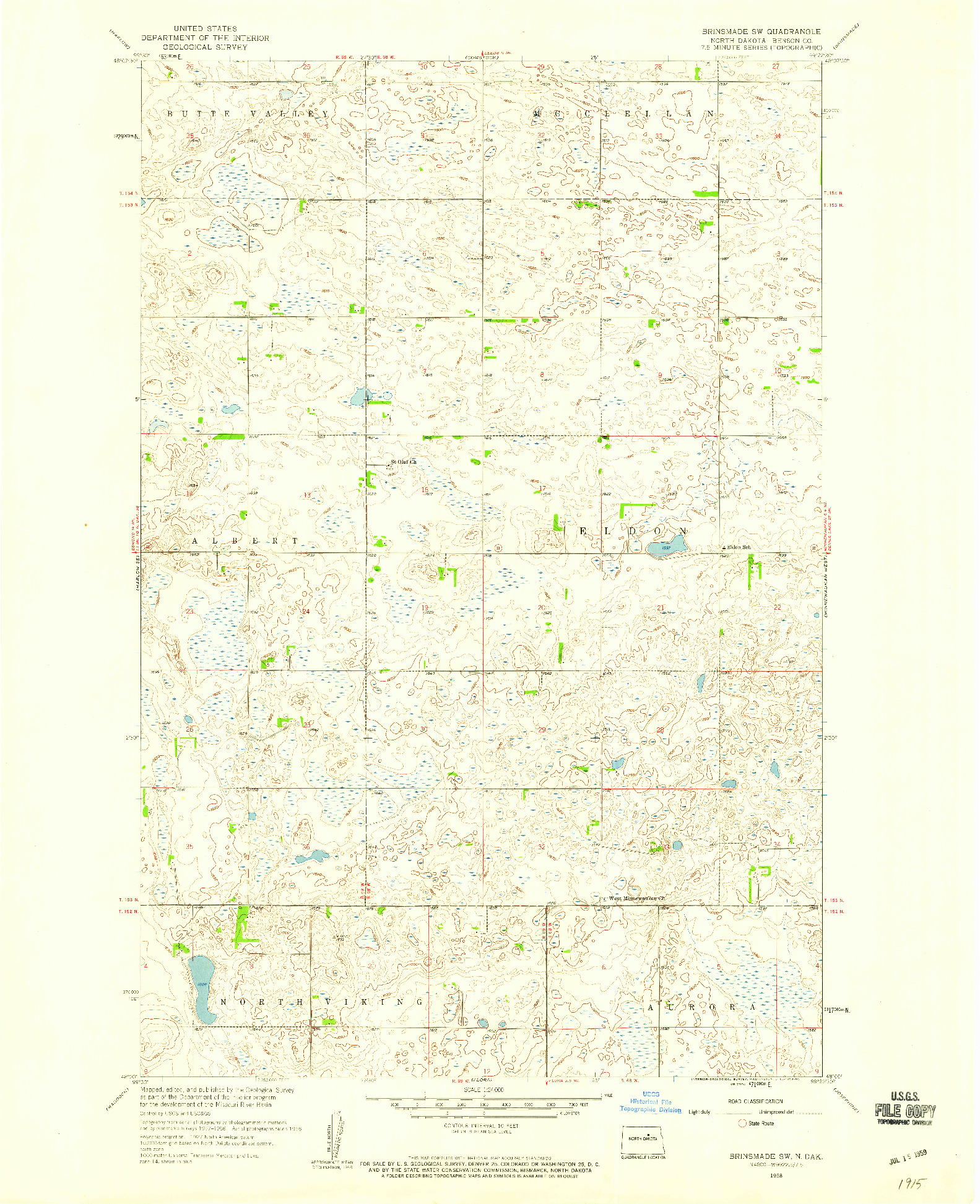 USGS 1:24000-SCALE QUADRANGLE FOR BRINSMADE SW, ND 1958